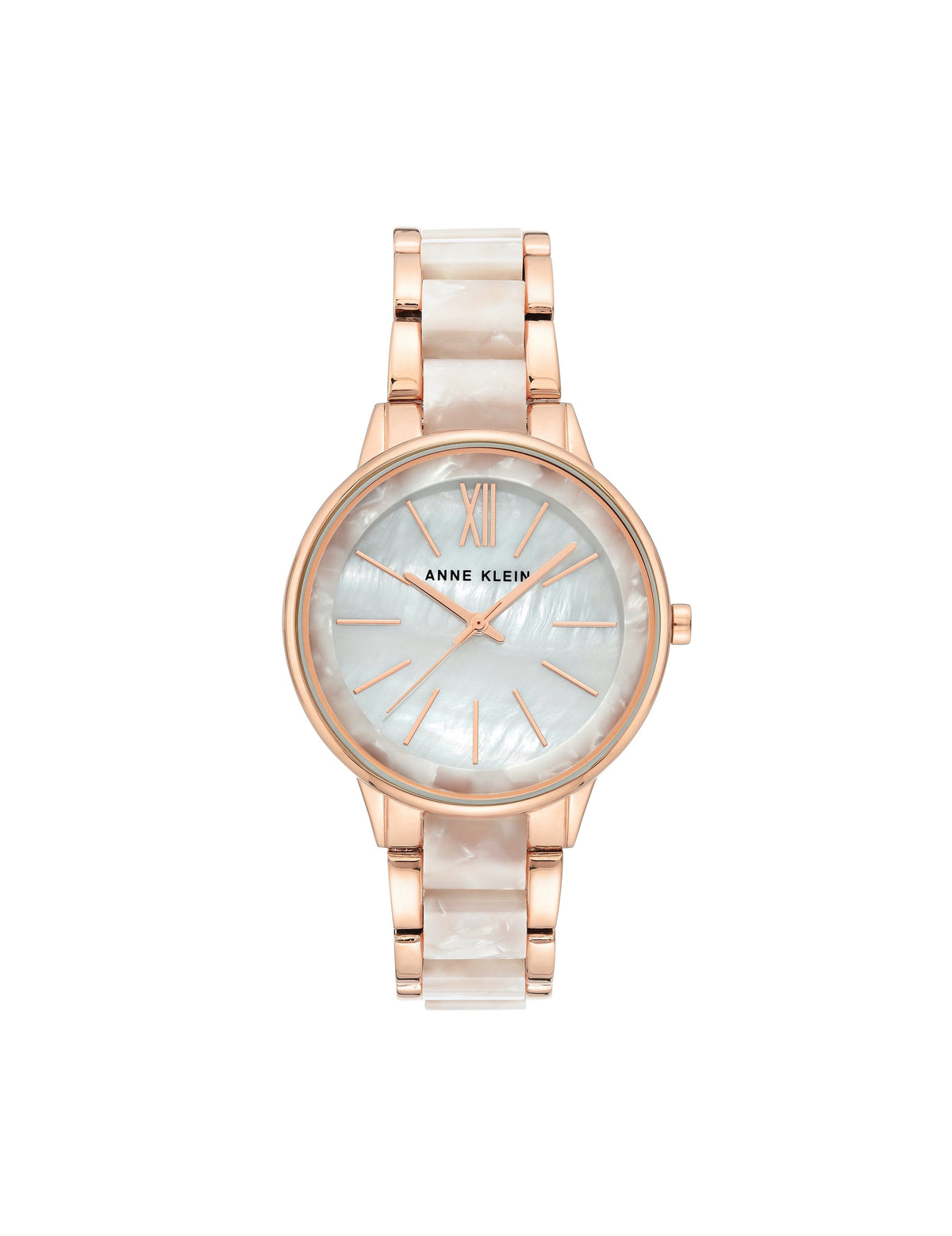 Anne Klein White&amp;Rose Gold-Tone Marbleized Resin Bracelet Watch
