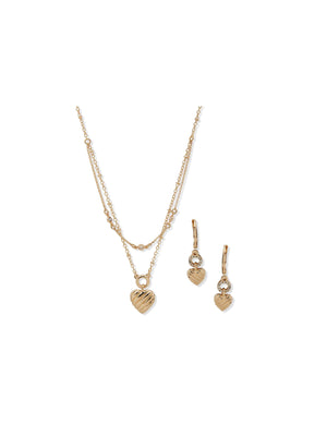 Anne Klein Gold Tone Multi Row Heart Motif Set - Gold/Crystal