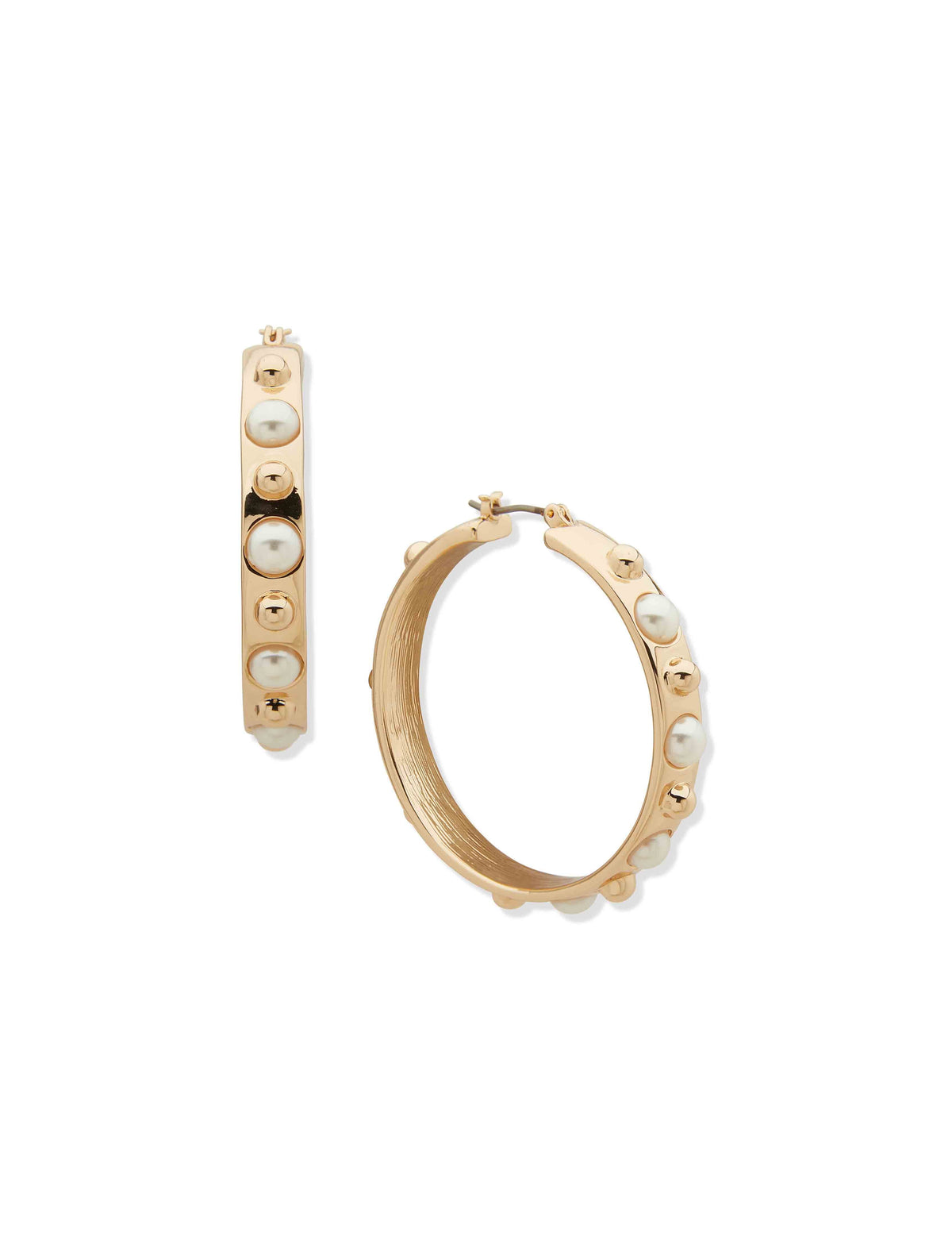 Anne Klein Gold Tone Pearl Hoop Earring