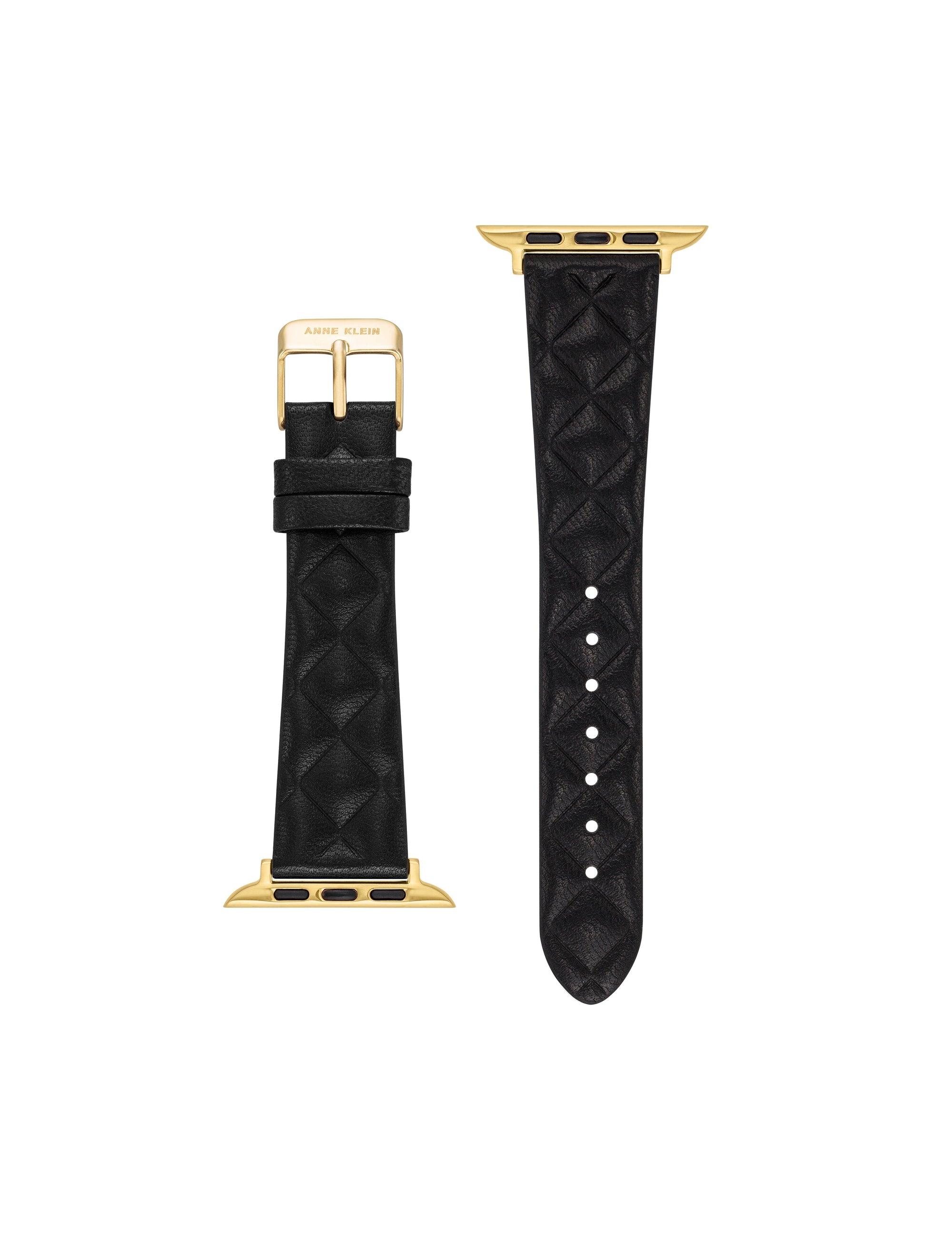 Anne Klein Black/Gold-Tone Quilted Leather Band for Apple Watch®