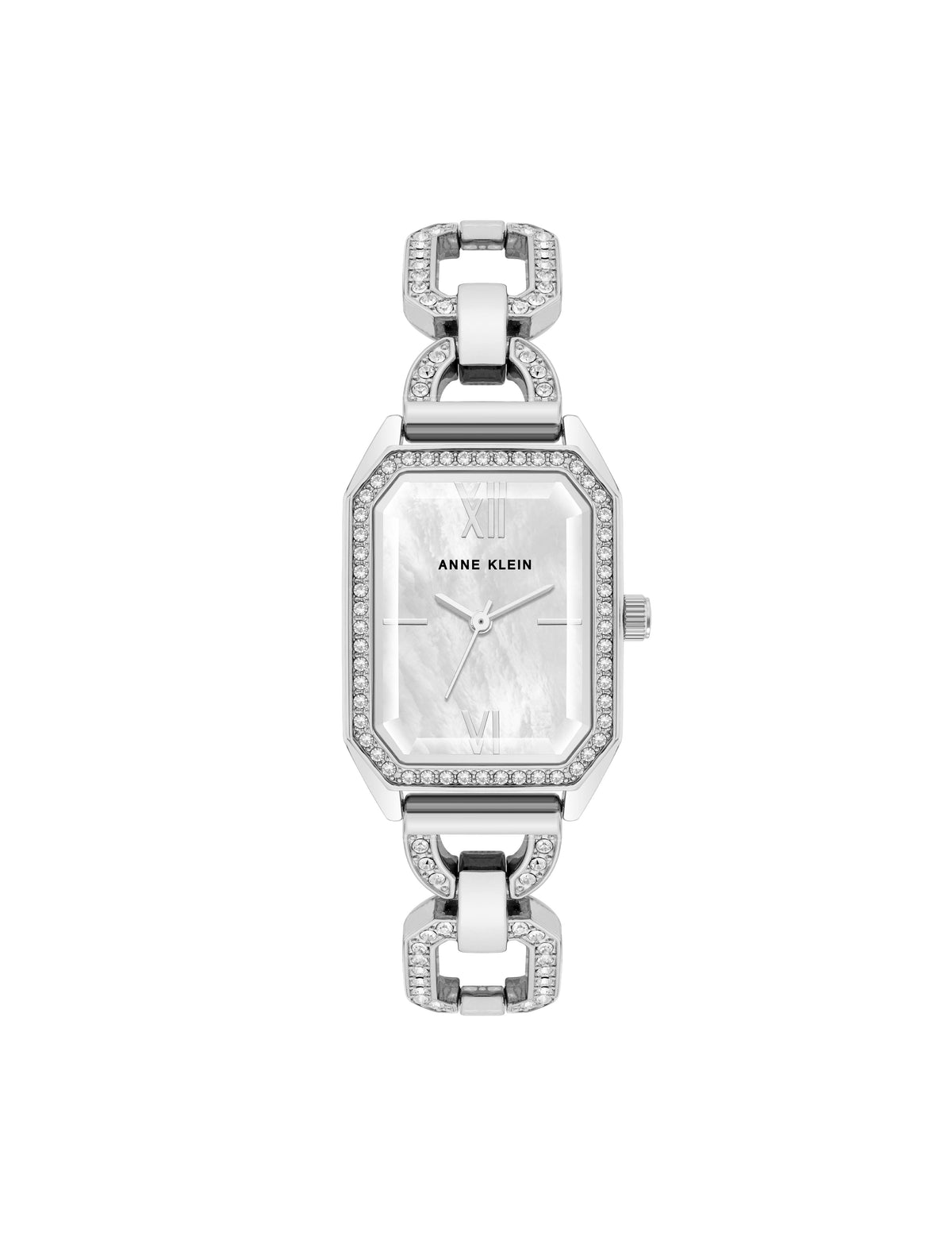 Anne Klein Silver-Tone Crystal Accented Open Link Watch