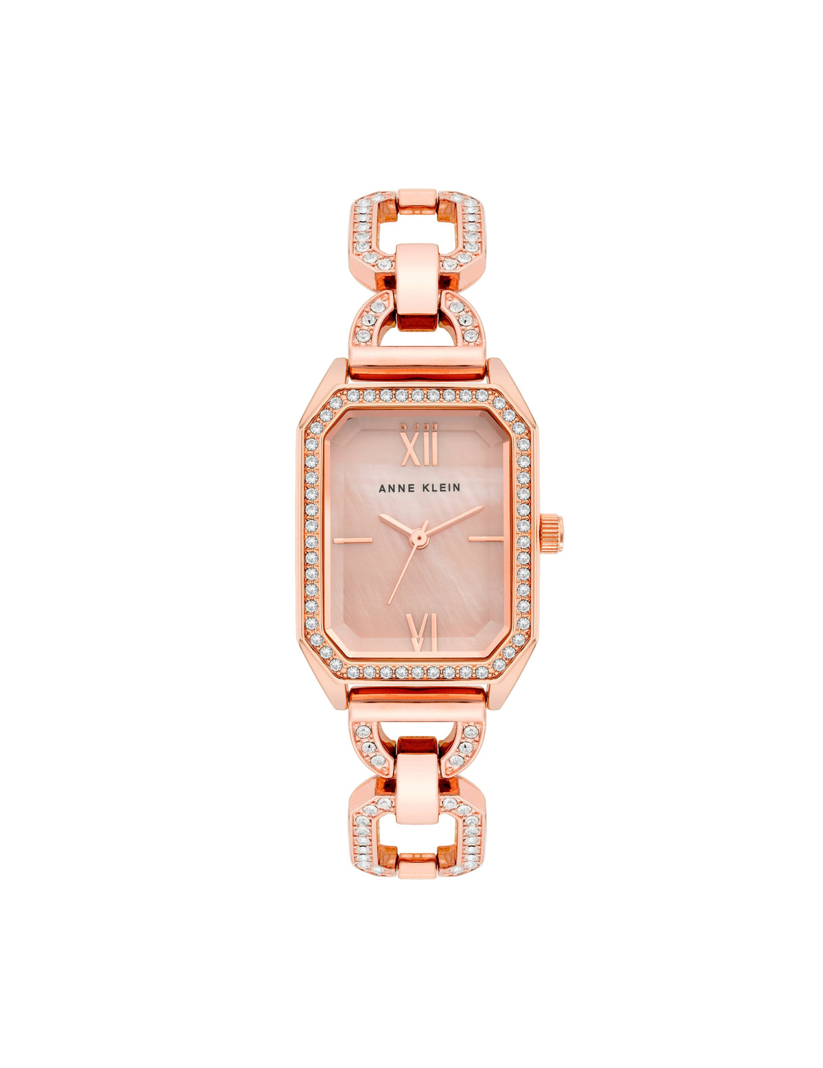 Anne Klein Rose Gold-Tone Crystal Accented Open Link Watch