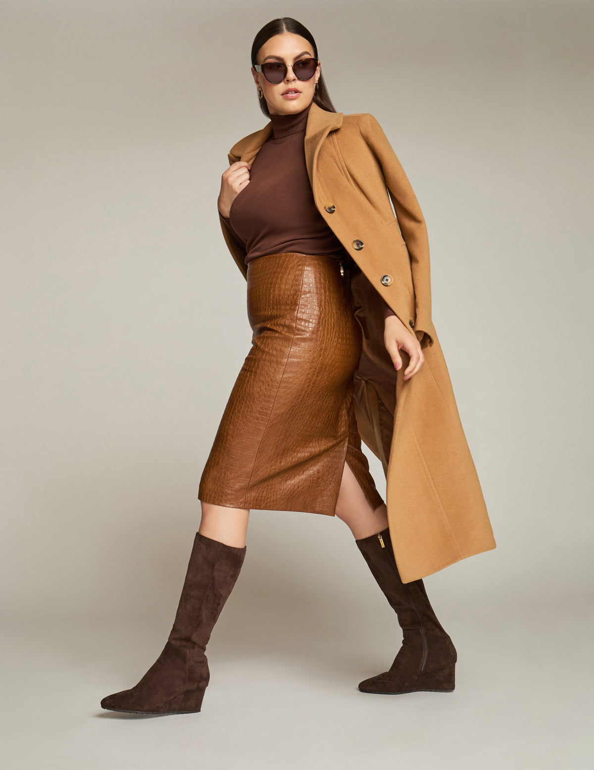 Anne Klein  Vegan Leather Skimmer Skirt