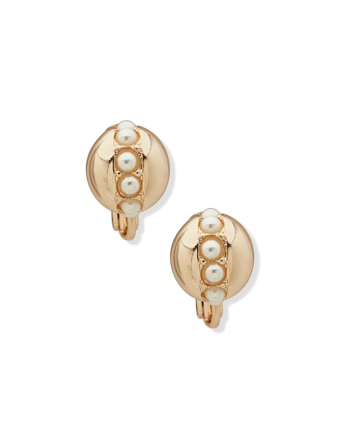 Anne Klein Gold Tone Pearled Gold Button Earring