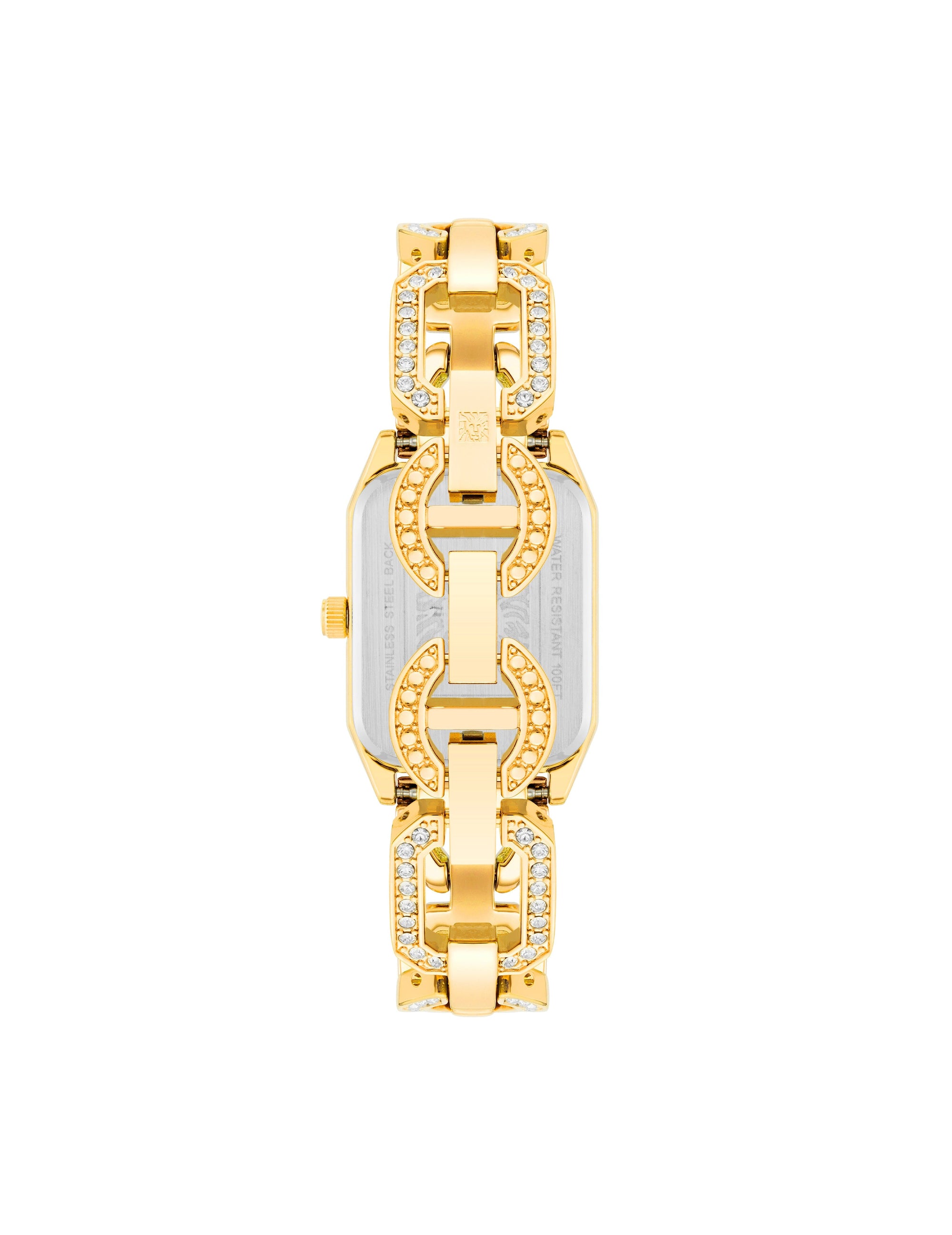 Anne Klein Black/Gold-Tone Crystal Accented Open Link Watch