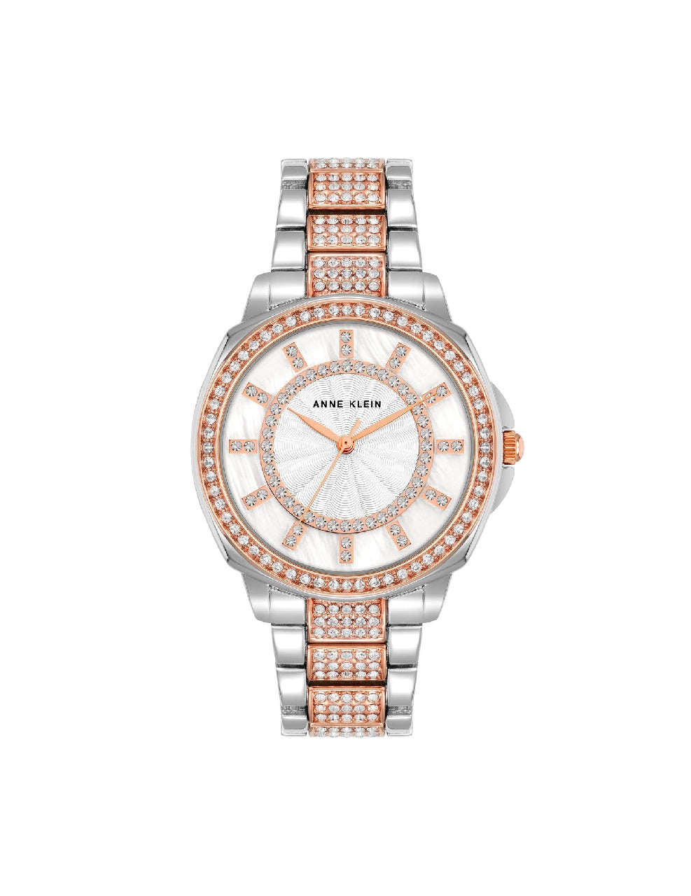 Anne Klein Silver-Tone/Rose Gold-Tone Luxe Crystal Accented Watch
