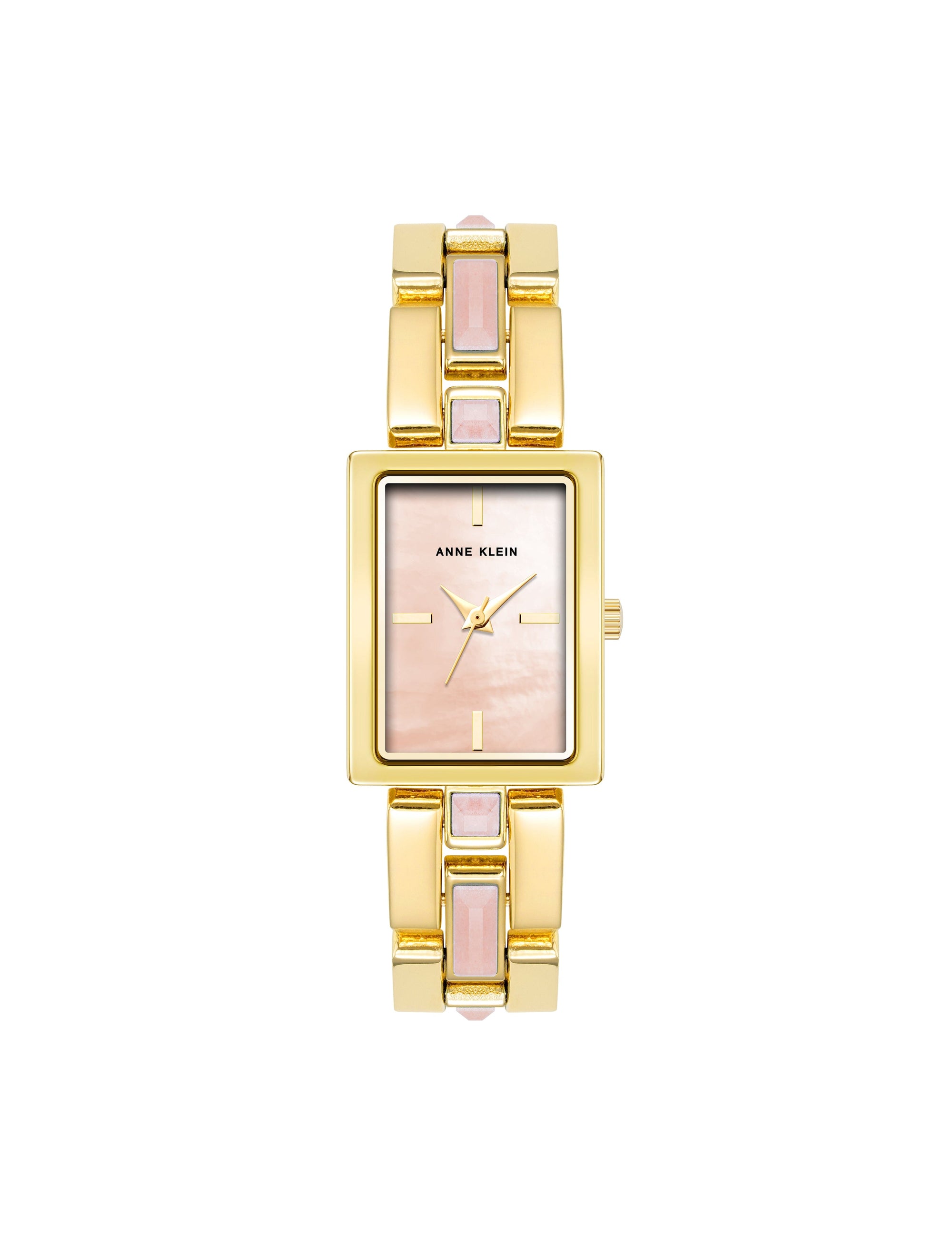 Anne Klein Rose quartz/Gold Gemstone Accented Bracelet Watch