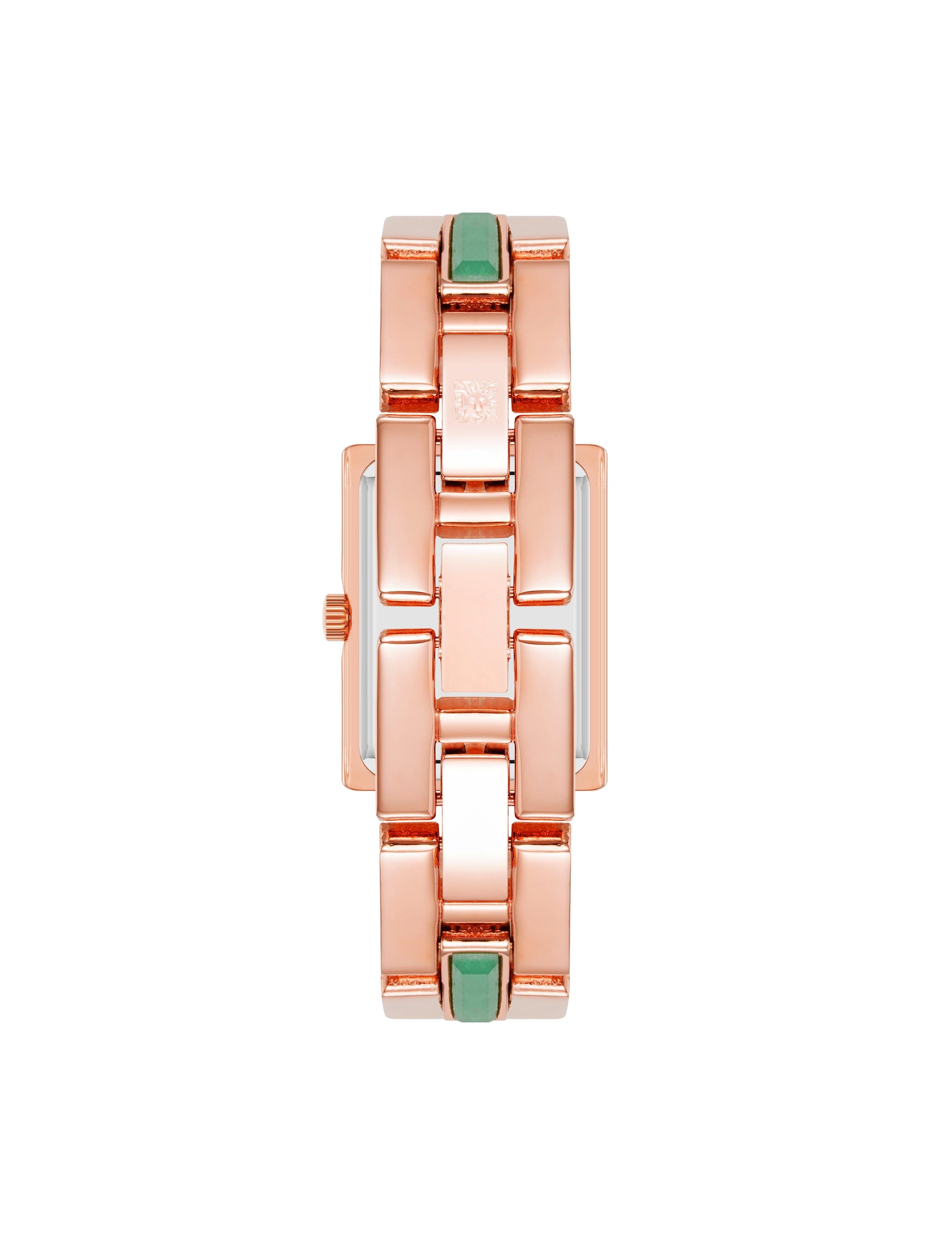 Anne Klein Green/Rose Gold-Tone Gemstone Accented Bracelet Watch