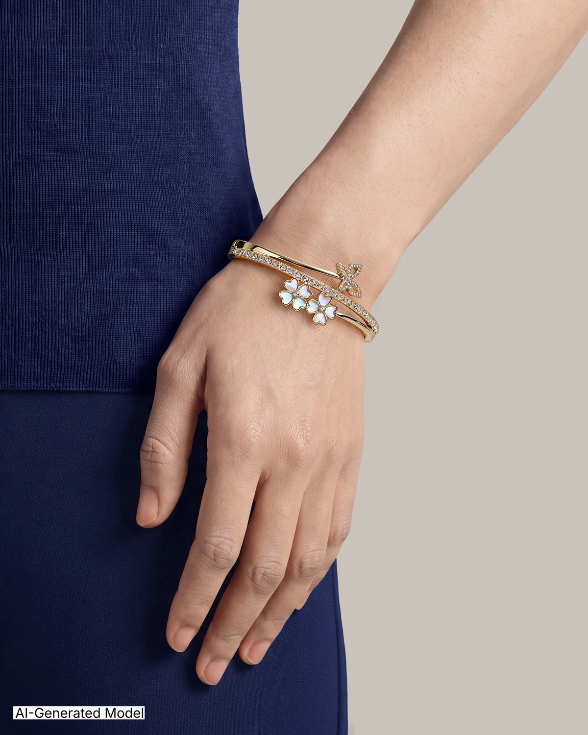 [SKU:01B00050] Crystal Butterfly & Flower Hinge Bangle