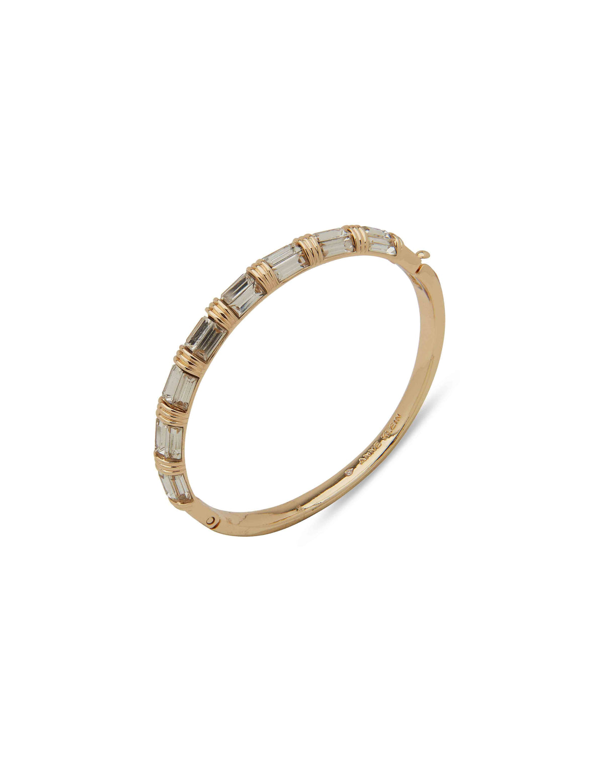 Anne Klein Gold Tone Crystal Oval Hinge Baguette Bangle Bracelet