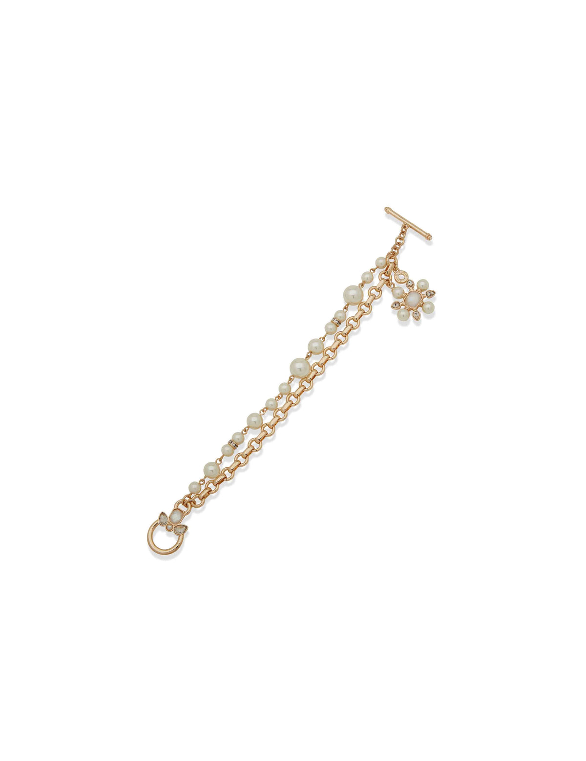 Anne Klein Gold Tone Flex Chain Bracelet and Faux Blanc Pearl Toggle