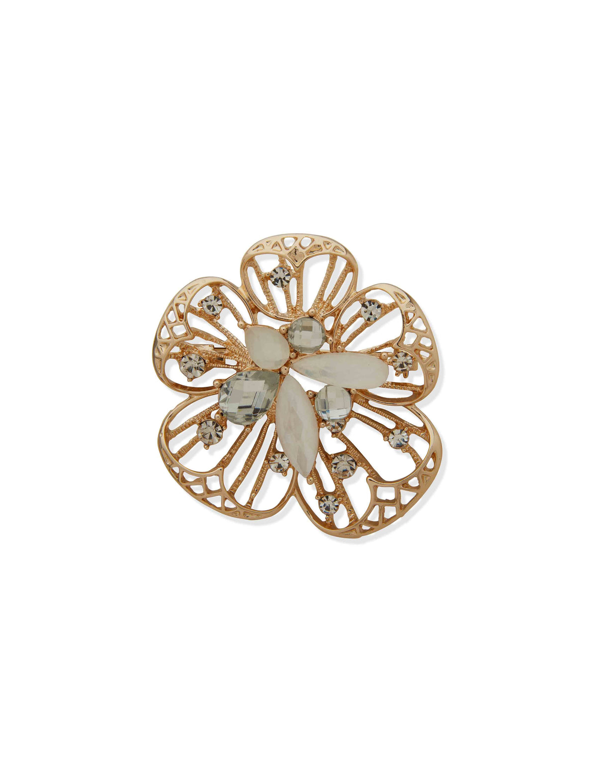 Anne Klein Gold Tone Crystal Cluster Flower Pin