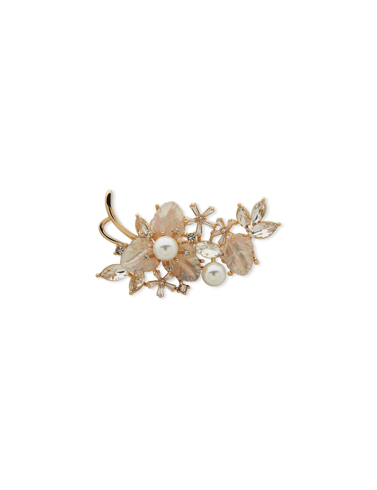 Anne Klein Gold Tone Boxed Gold Flower Pin - Mother of Pearl
