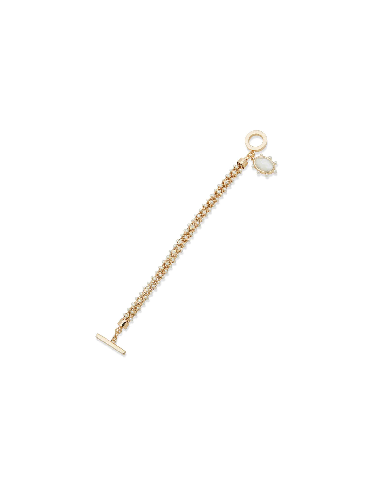 Anne Klein Gold Tone Pearl Toggle Bracelet with Charm