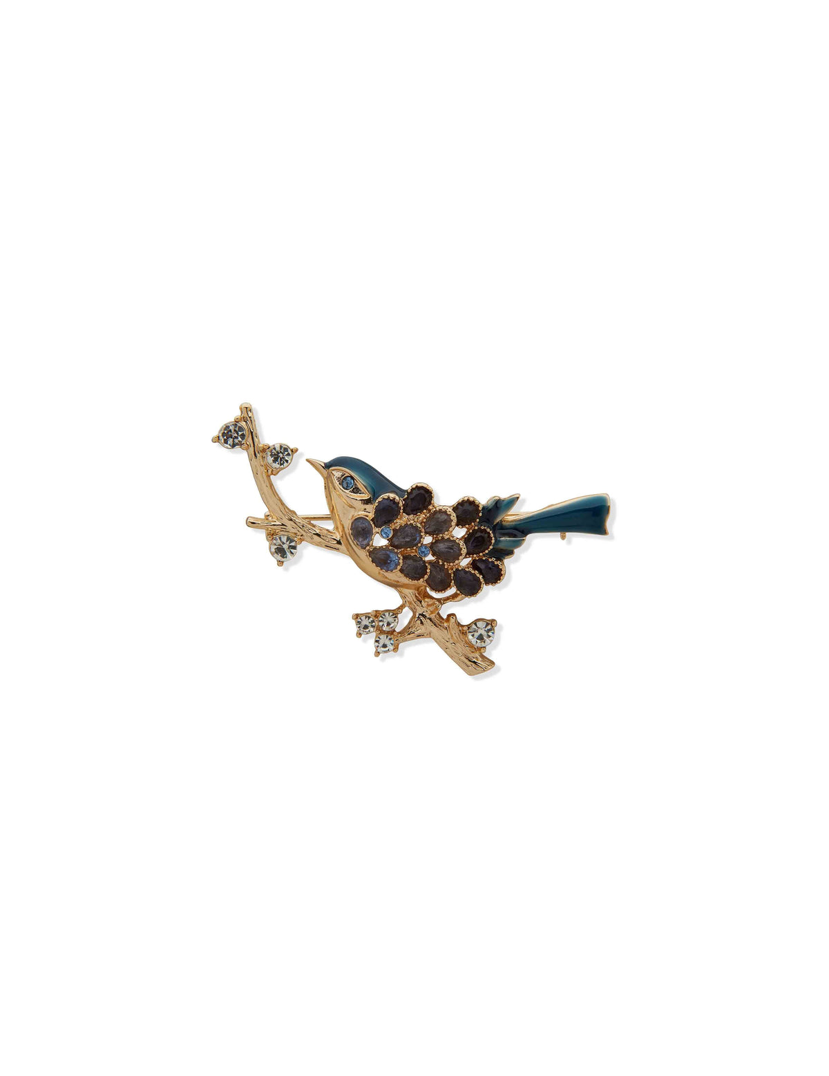 Anne Klein Gold Tone Boxed Gold Bird Pin-Blue Crystal