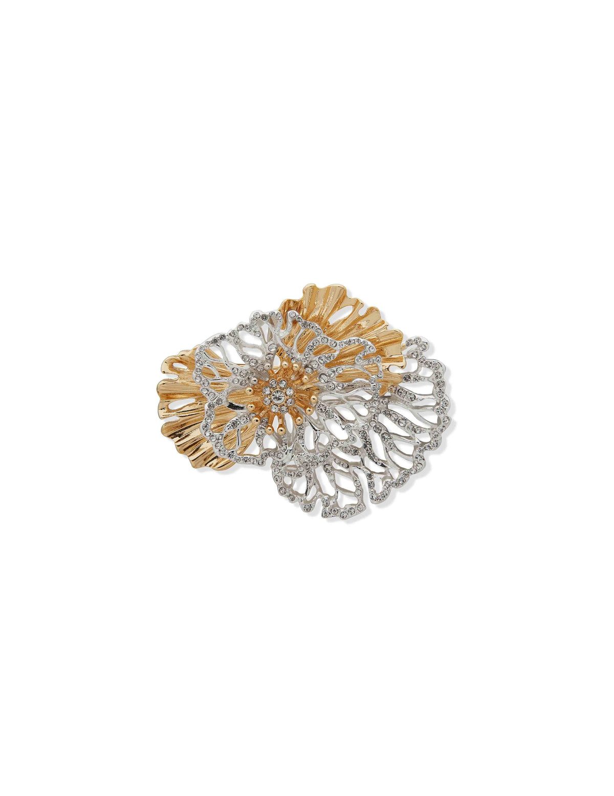 Anne Klein Two Tone Boxed Flower Pin-Gold/Silver