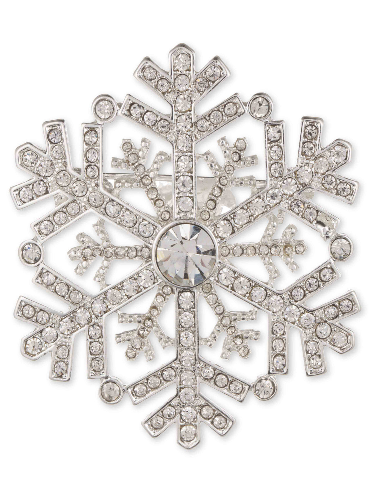 Anne Klein Silver Tone Pave Snowflake Pin - Silver