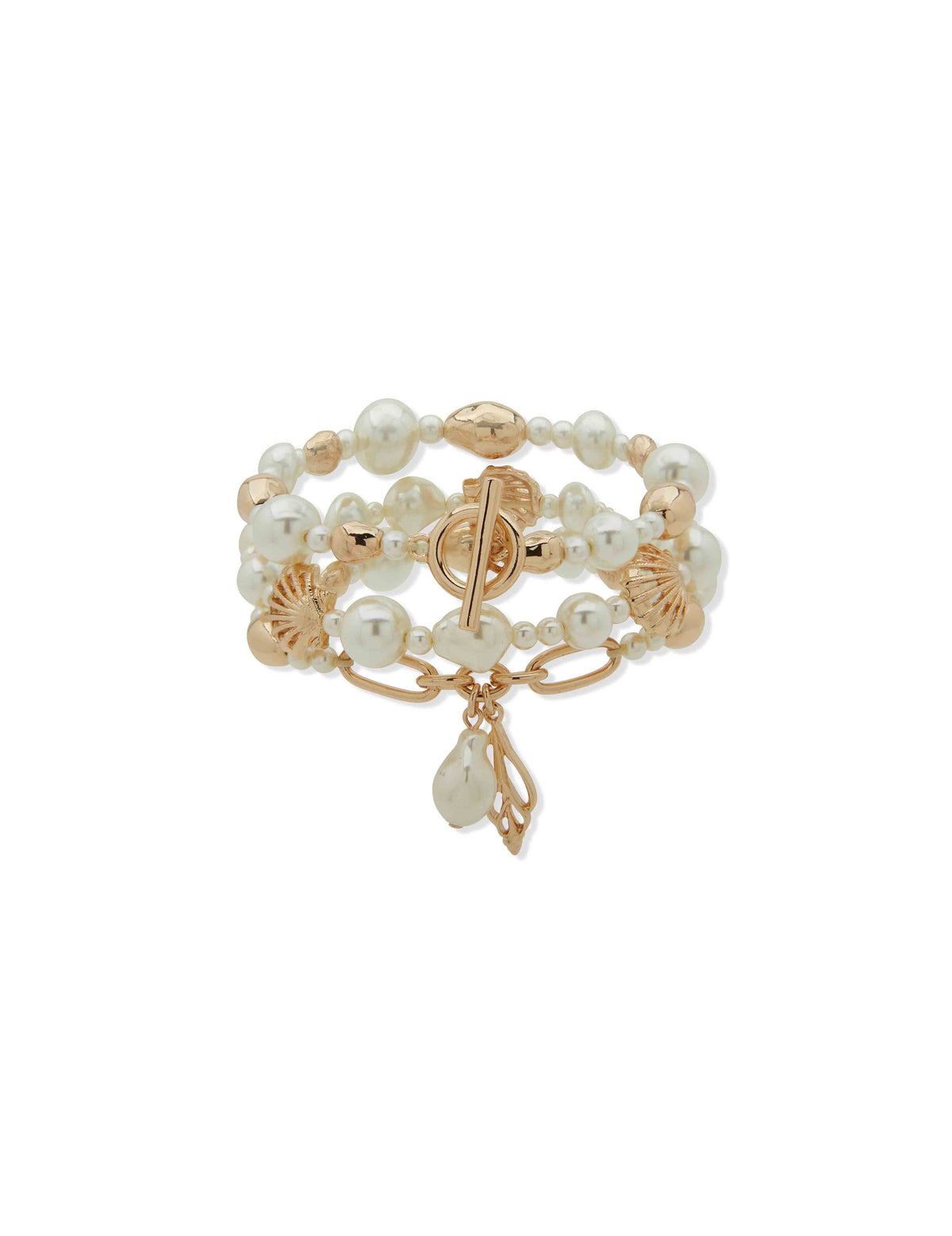 Anne Klein Gold Tone Triple Row Pearl Stretch Bracelet