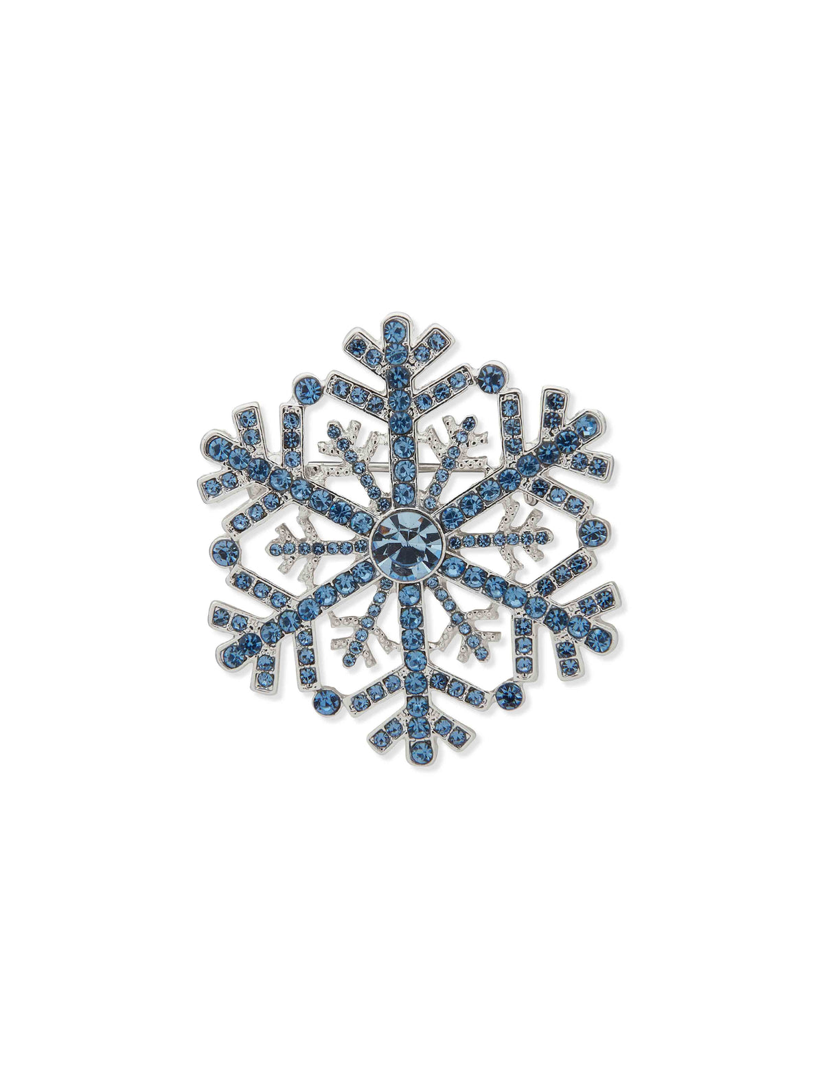 Anne Klein Silver Tone Sapphire Crystal Snowflake Pin