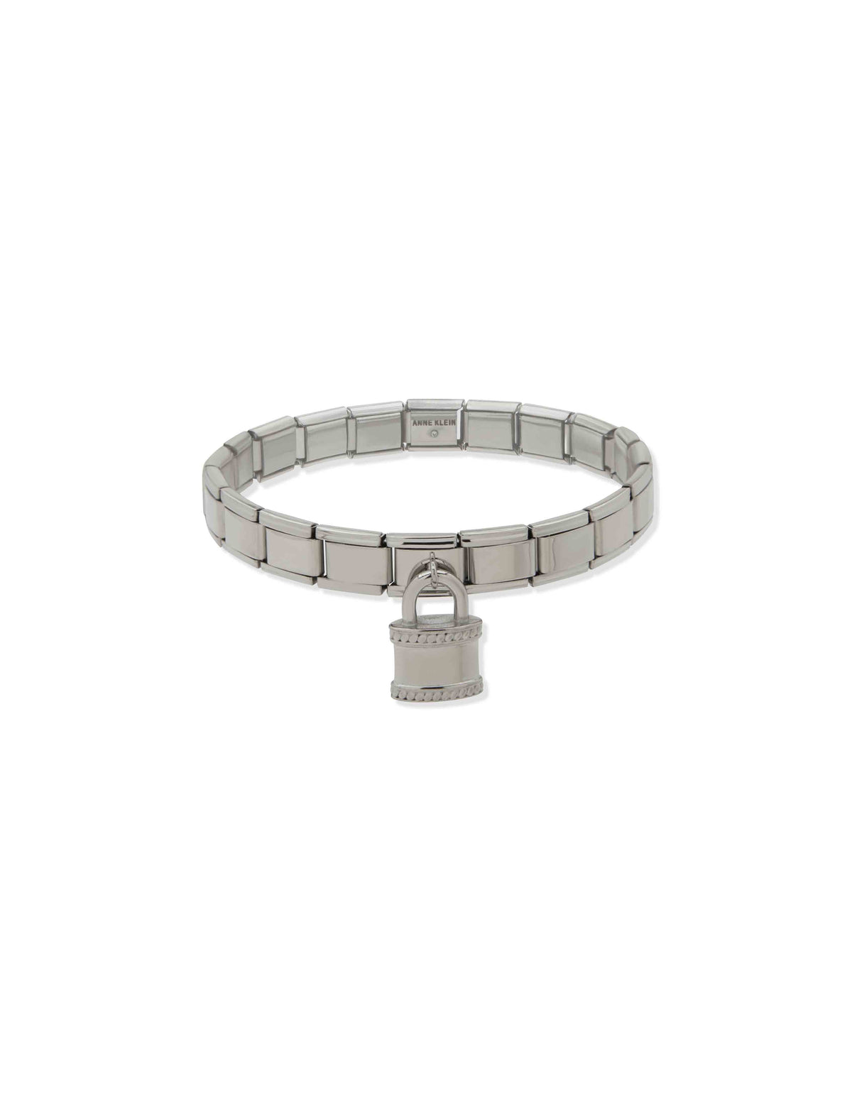 Anne Klein Silver Tone Stretch Bracelet with Padlock Charm