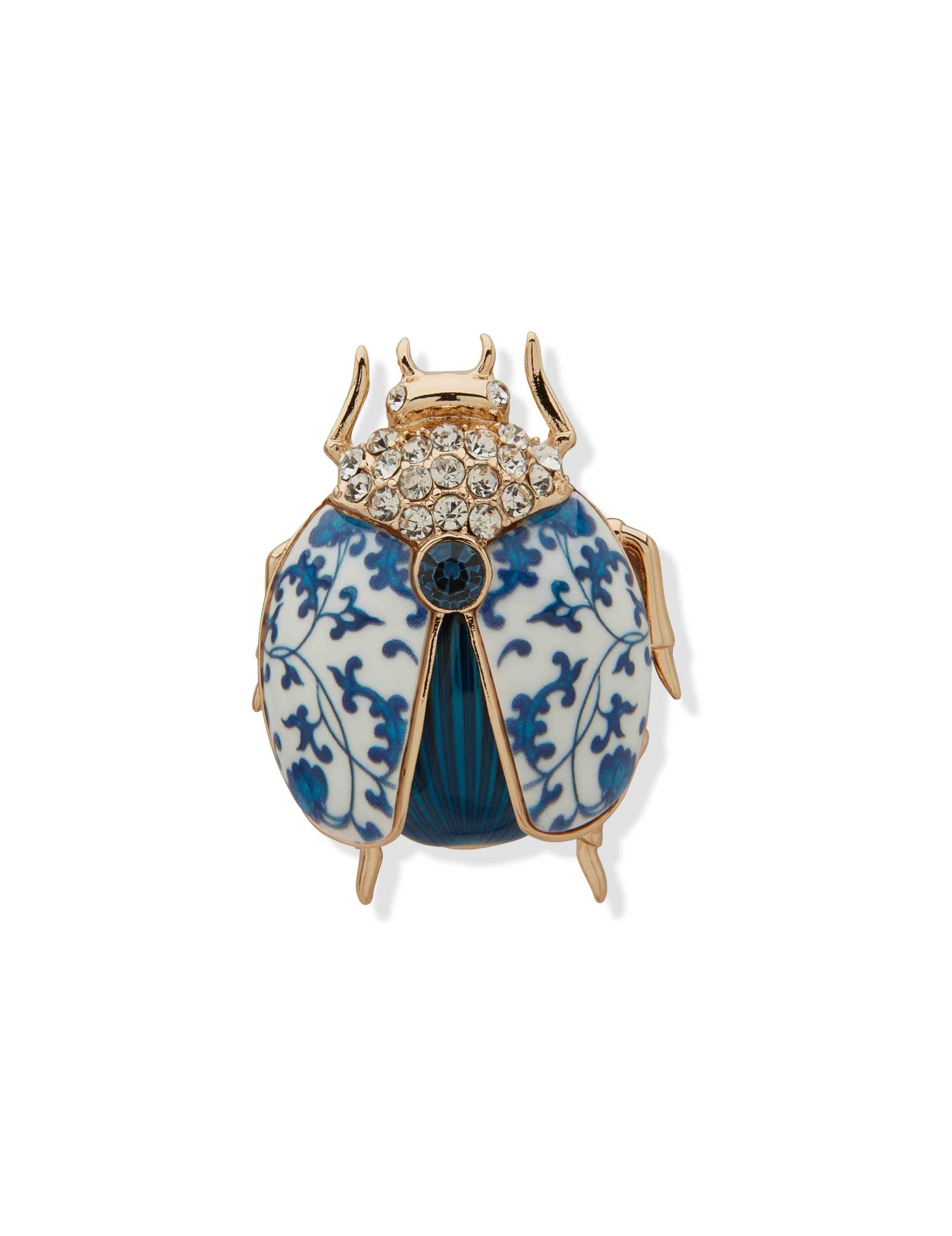 Anne Klein Gold Tone Antique Critter Pin-Gld/Wht/Blue/Cry