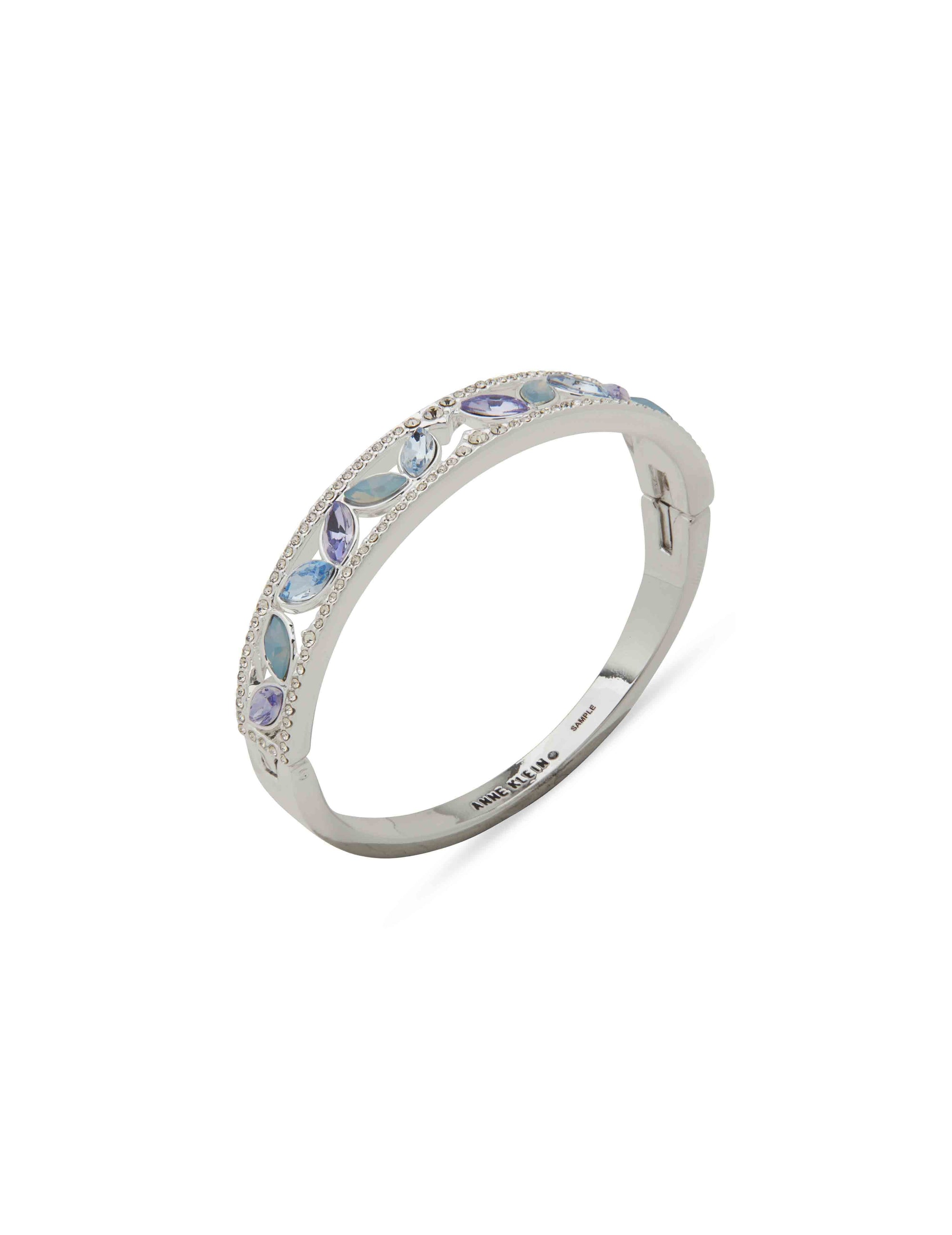 Anne Klein Silver Tone Boxed Hinge Navette Bracelet - Silver/Blue Multi