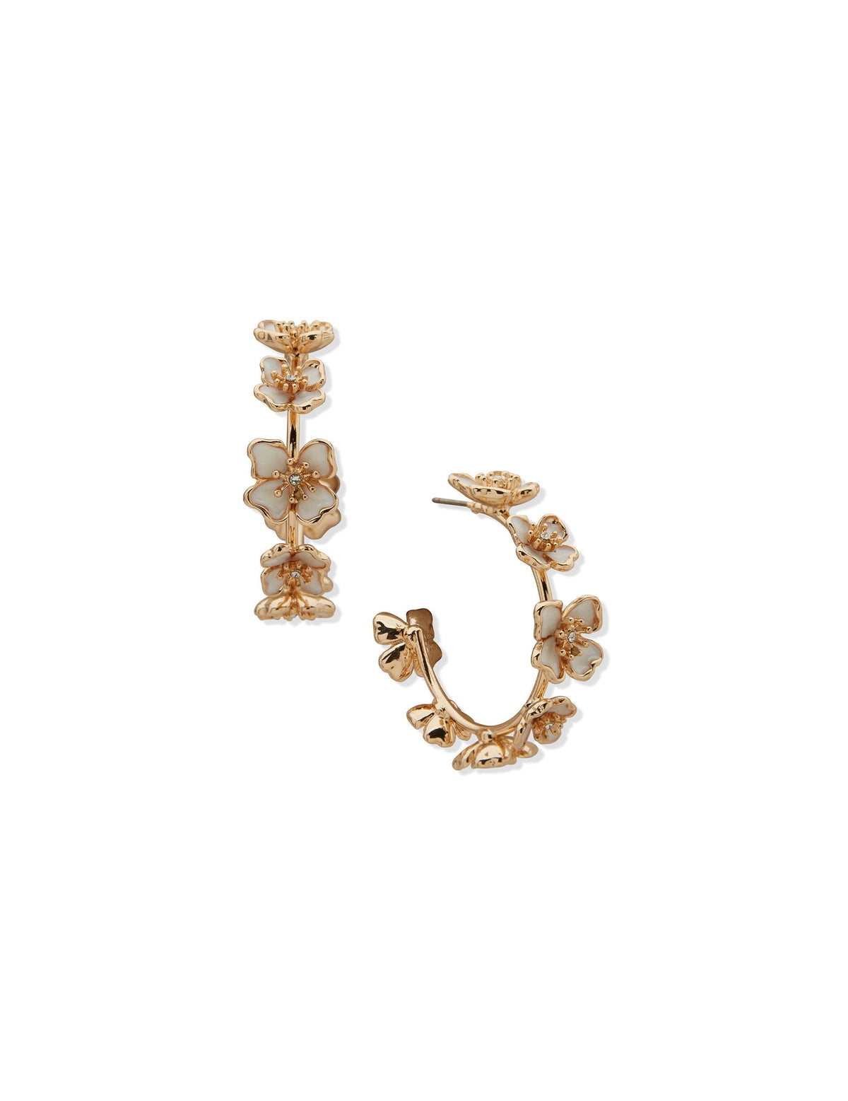 Anne Klein Gold Tone Stationed Flower C-Hoop Pierced Earrings