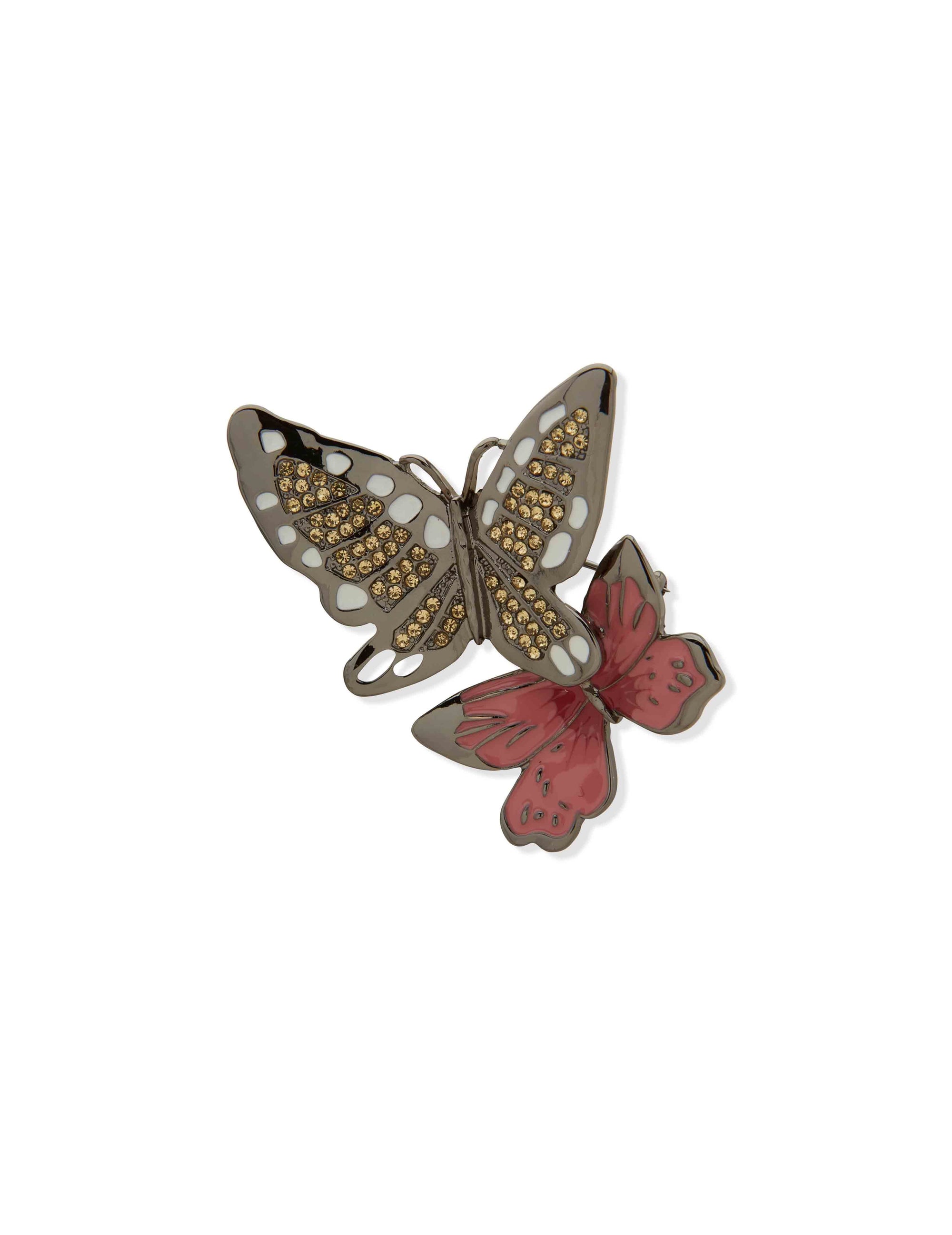 Anne Klein Gold Tone Double Butterfly Pin-Gld/Multi