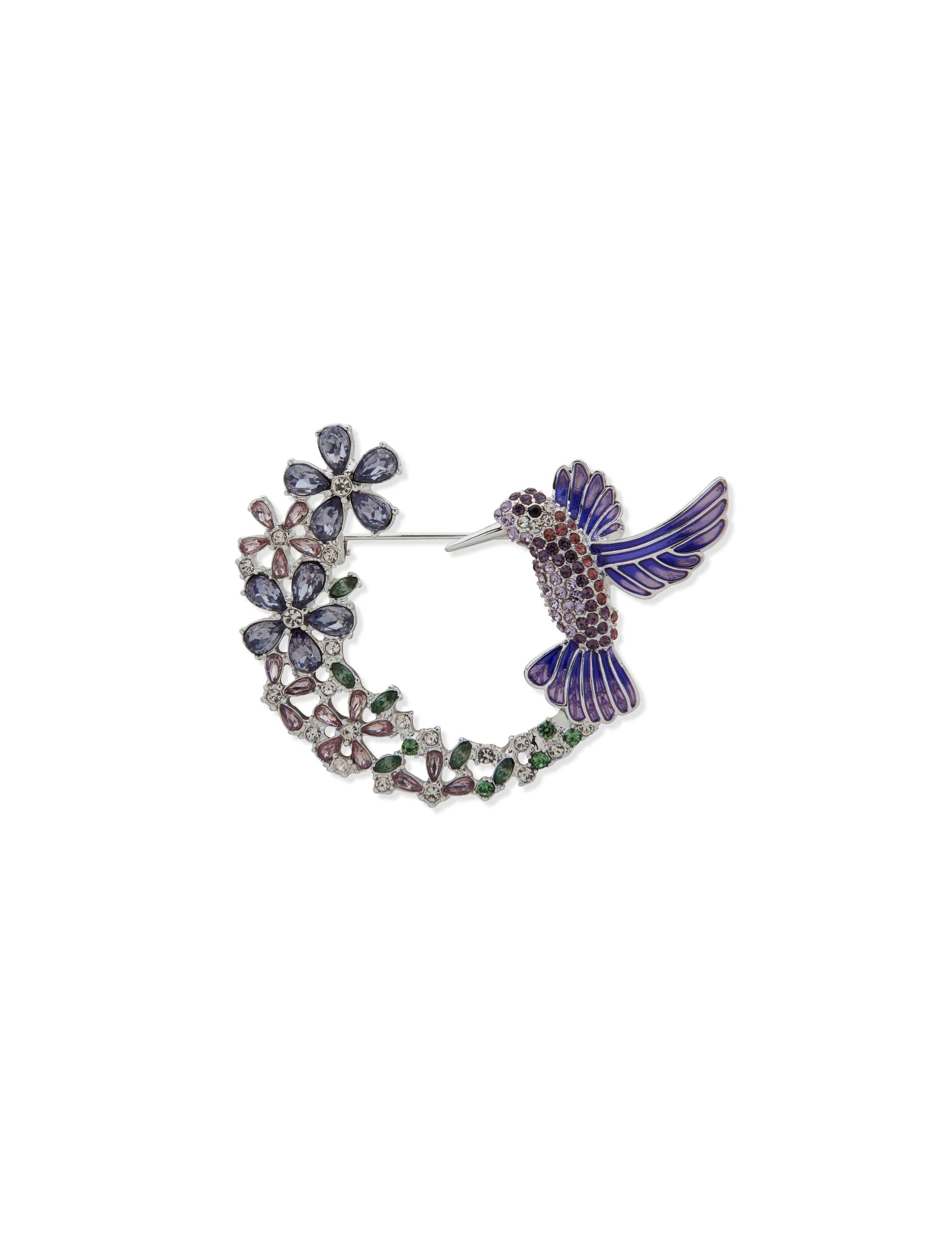 Anne Klein Gold Tone Hummingbird & Floral Pin-Gld/Multi