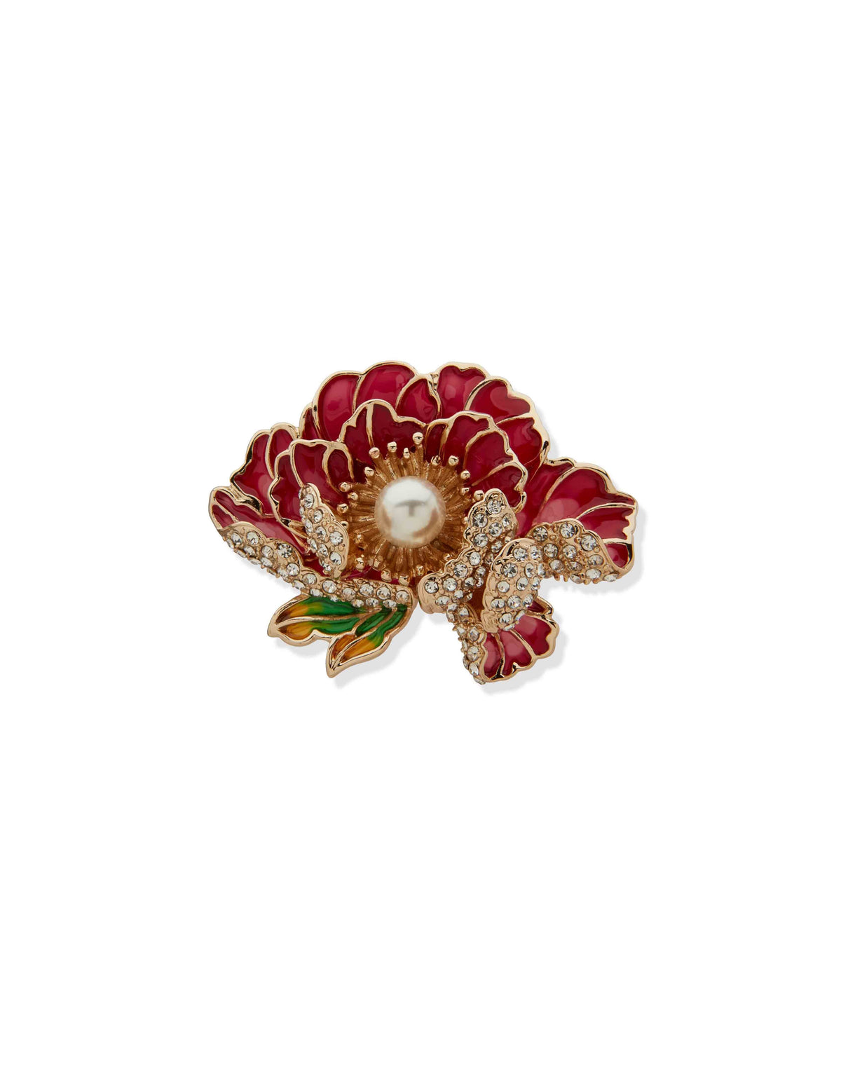Anne Klein Gold Tone Open Flower Brooch in Gold, Broochk & Pearl