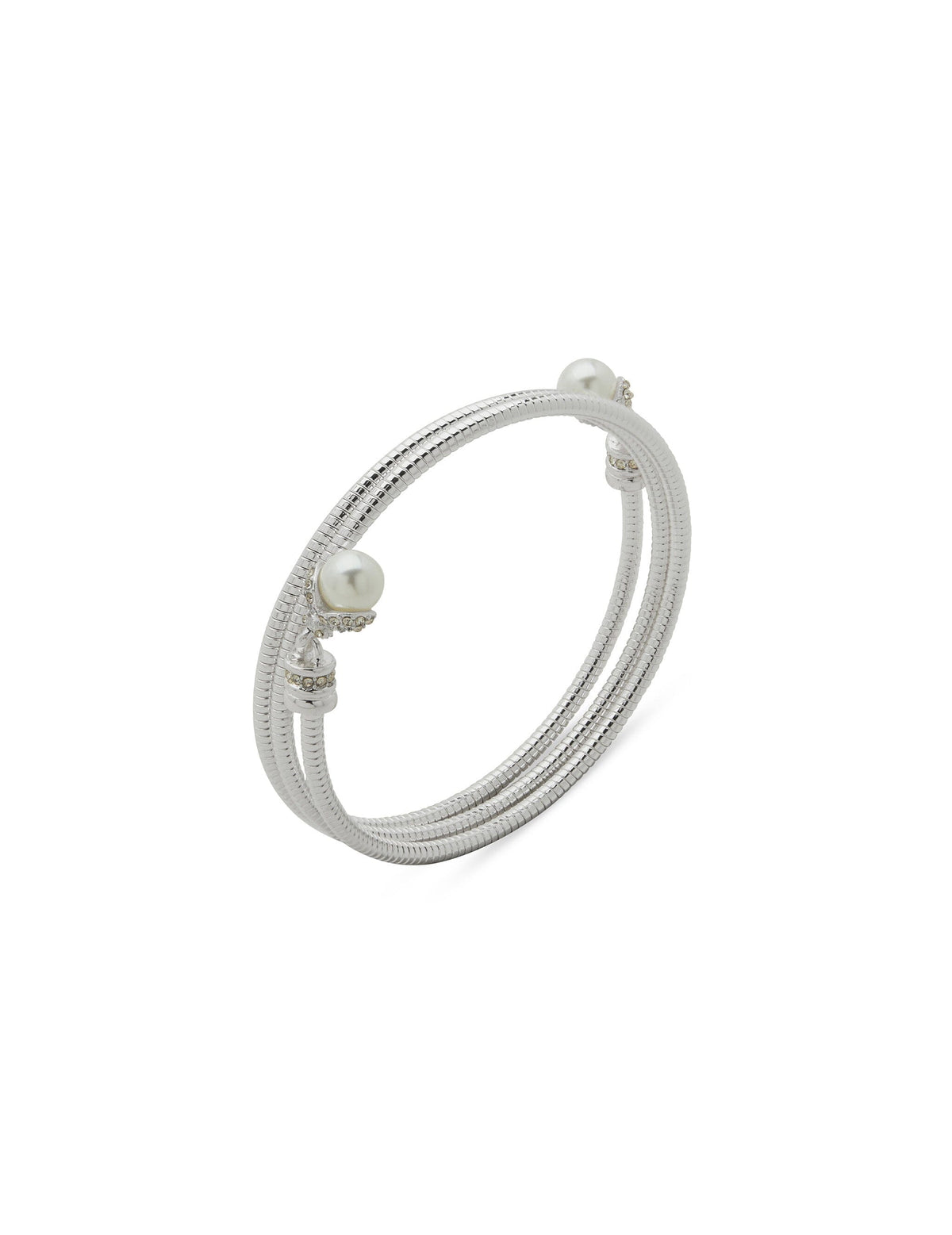 Anne Klein Silver Tone Pearl and Crystal Coil Bracelet