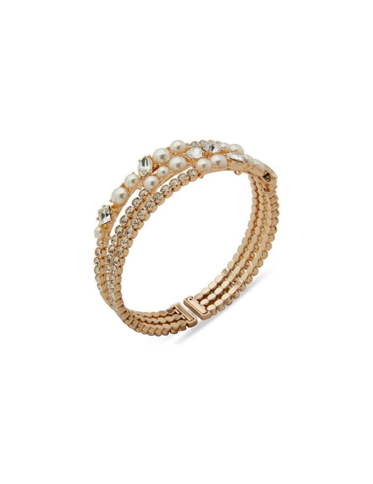 Pearl and Stone Cluster Coil Cuff Bracelet