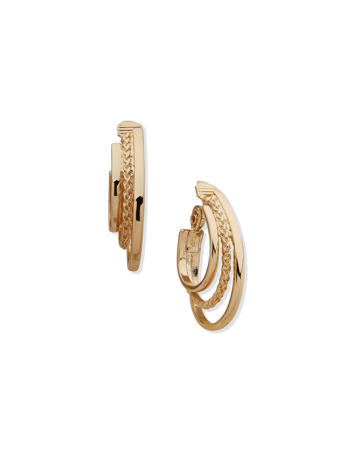 Anne Klein Gold Tone Three-Row Hoop Clip Earrings