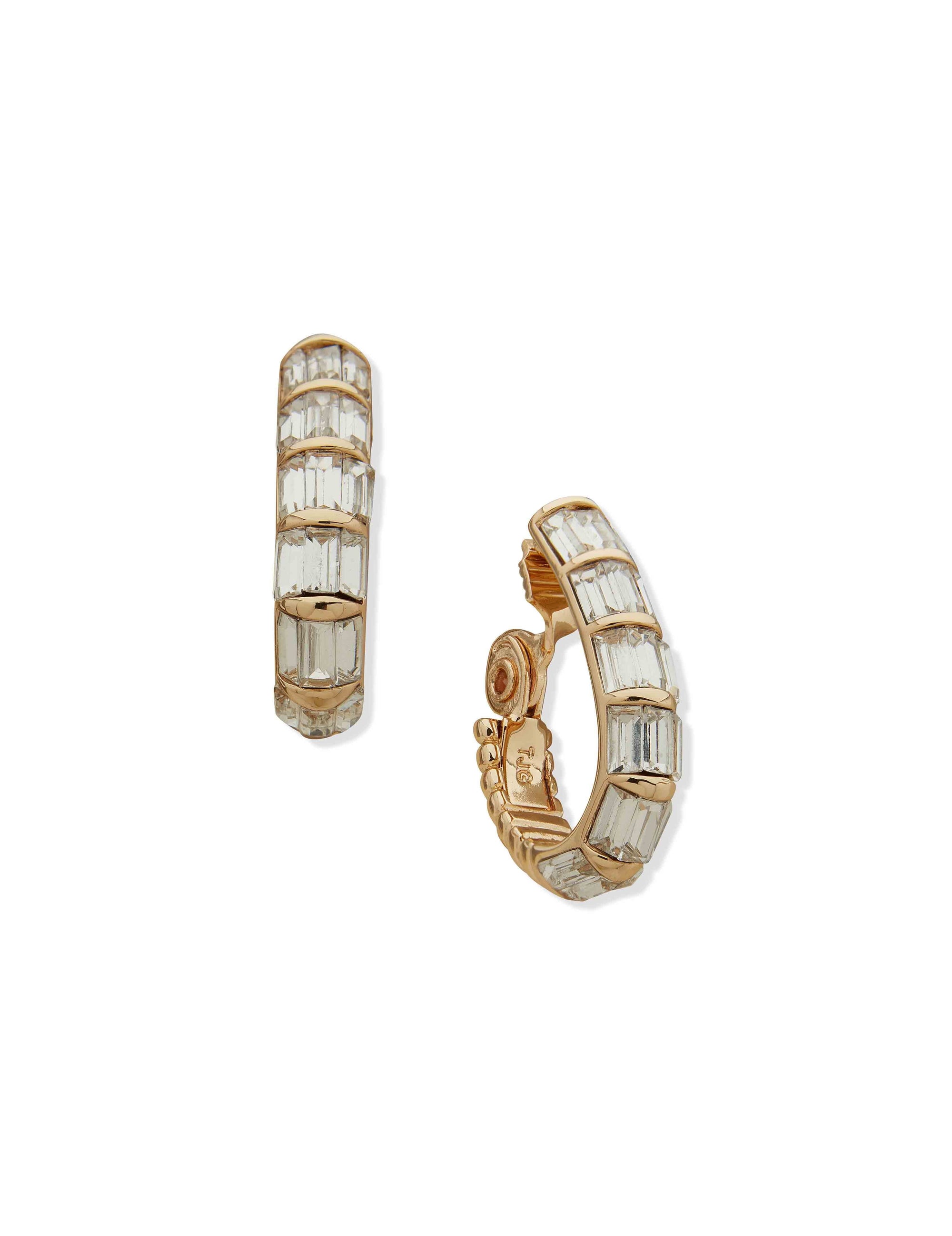 Anne Klein Gold Tone Baguette Stone 31MM Crystal Clip Earrings