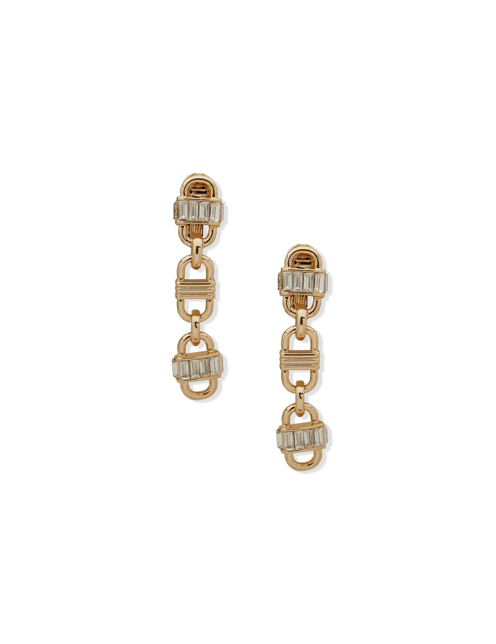 Anne Klein Gold Tone Crystal Baguette Linear Clip Earrings
