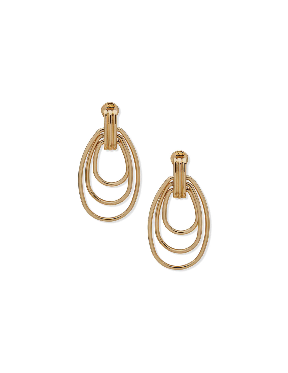 Anne Klein Gold Tone Three-Row Doorknocker Drop Earrings
