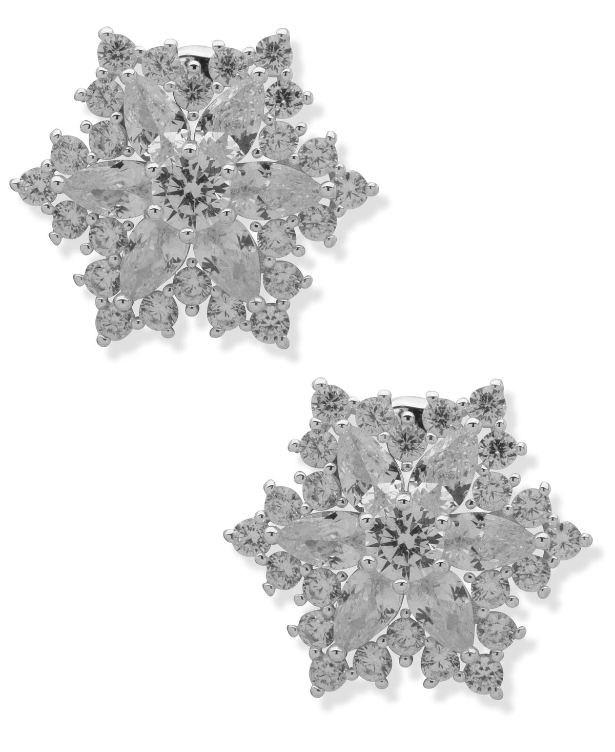 Anne Klein Silver Tone Crystal Snowflake Button Clip-On Earrings