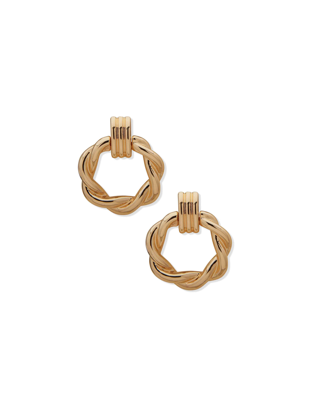 Anne Klein Gold Tone Clip-On Doorknocker Twist Earrings