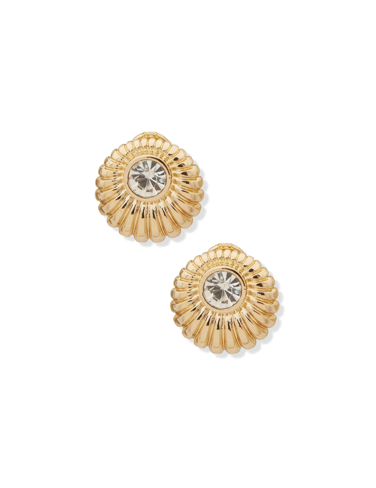 Anne Klein Gold Tone Button Gold-tone Crystal Clip Earrings