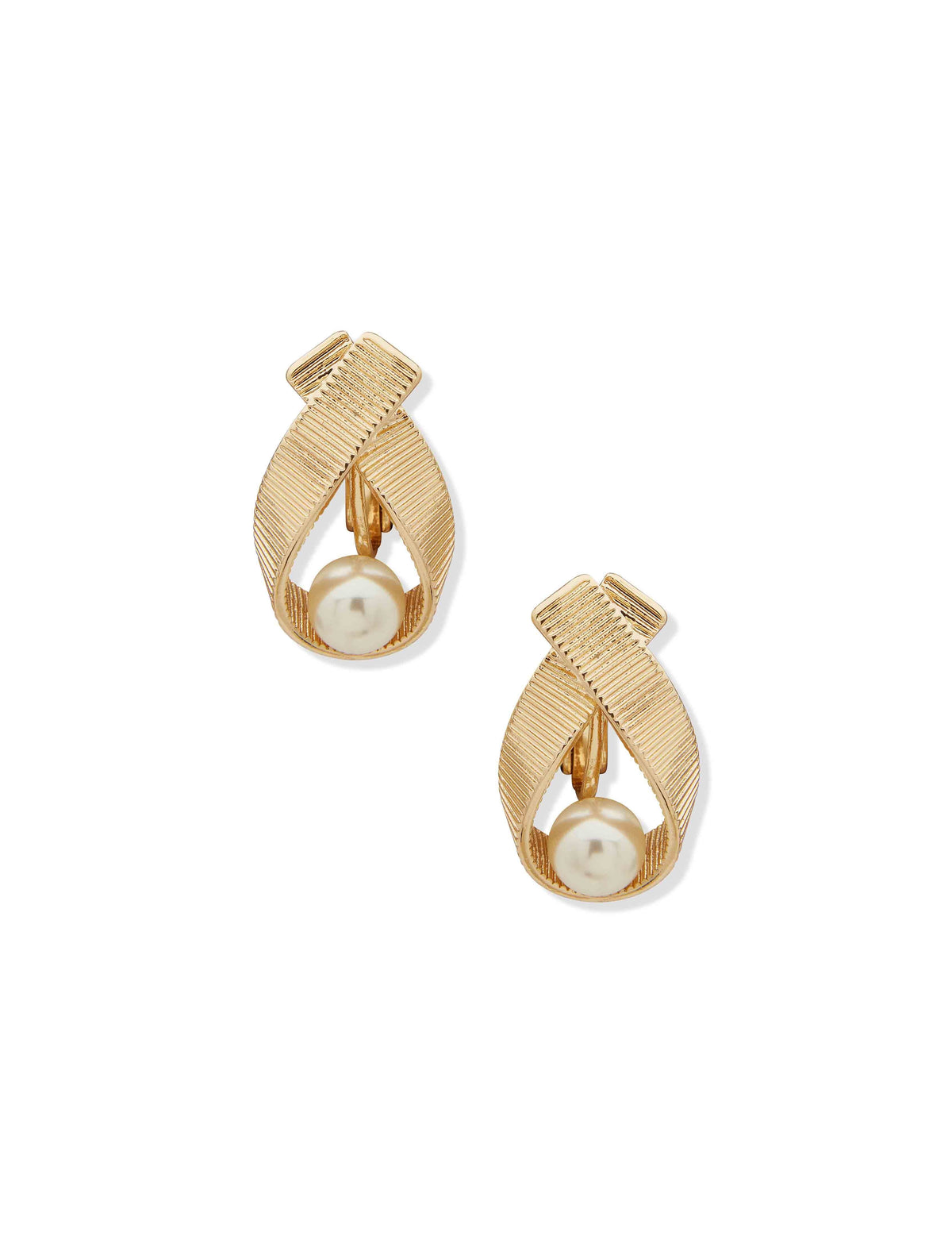 Anne Klein Gold Tone Drop with Faux Pearl Clip Earrings