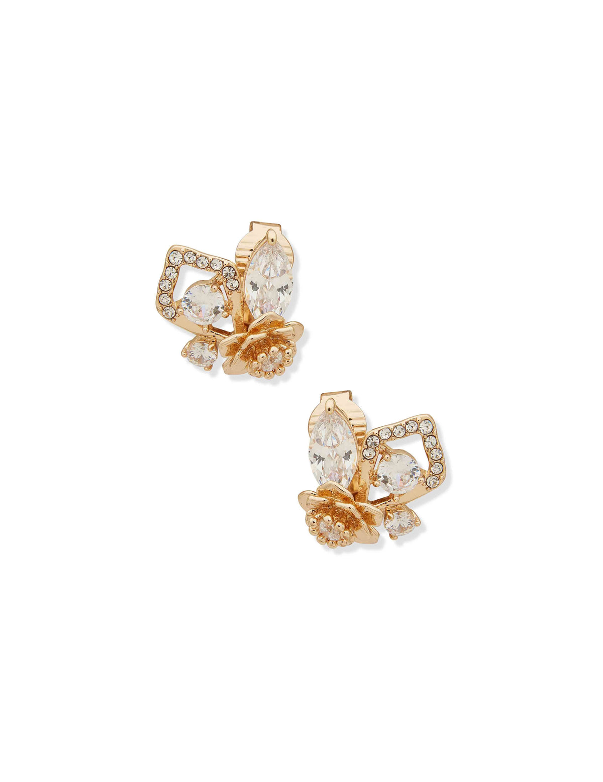 Anne Klein Gold Tone Flower Button Clip Earrings
