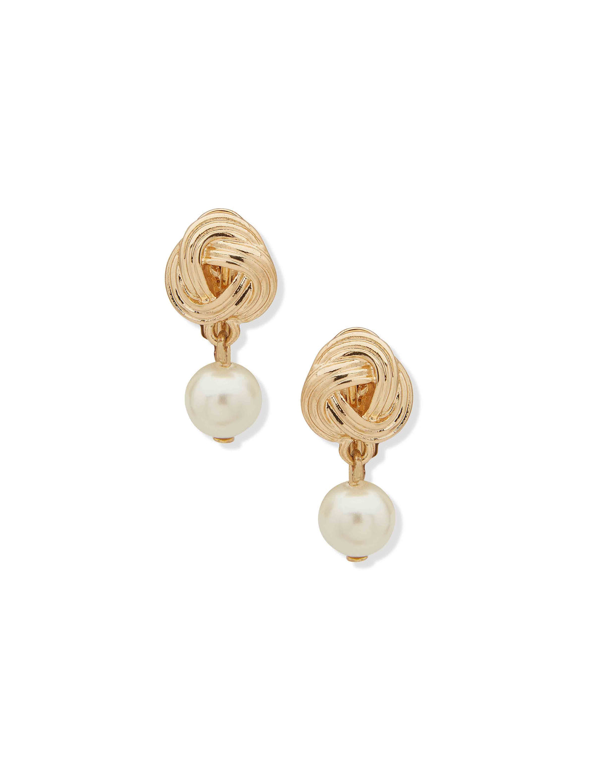 Anne Klein Gold Tone Knot With Faux Pearl Clip Earrings