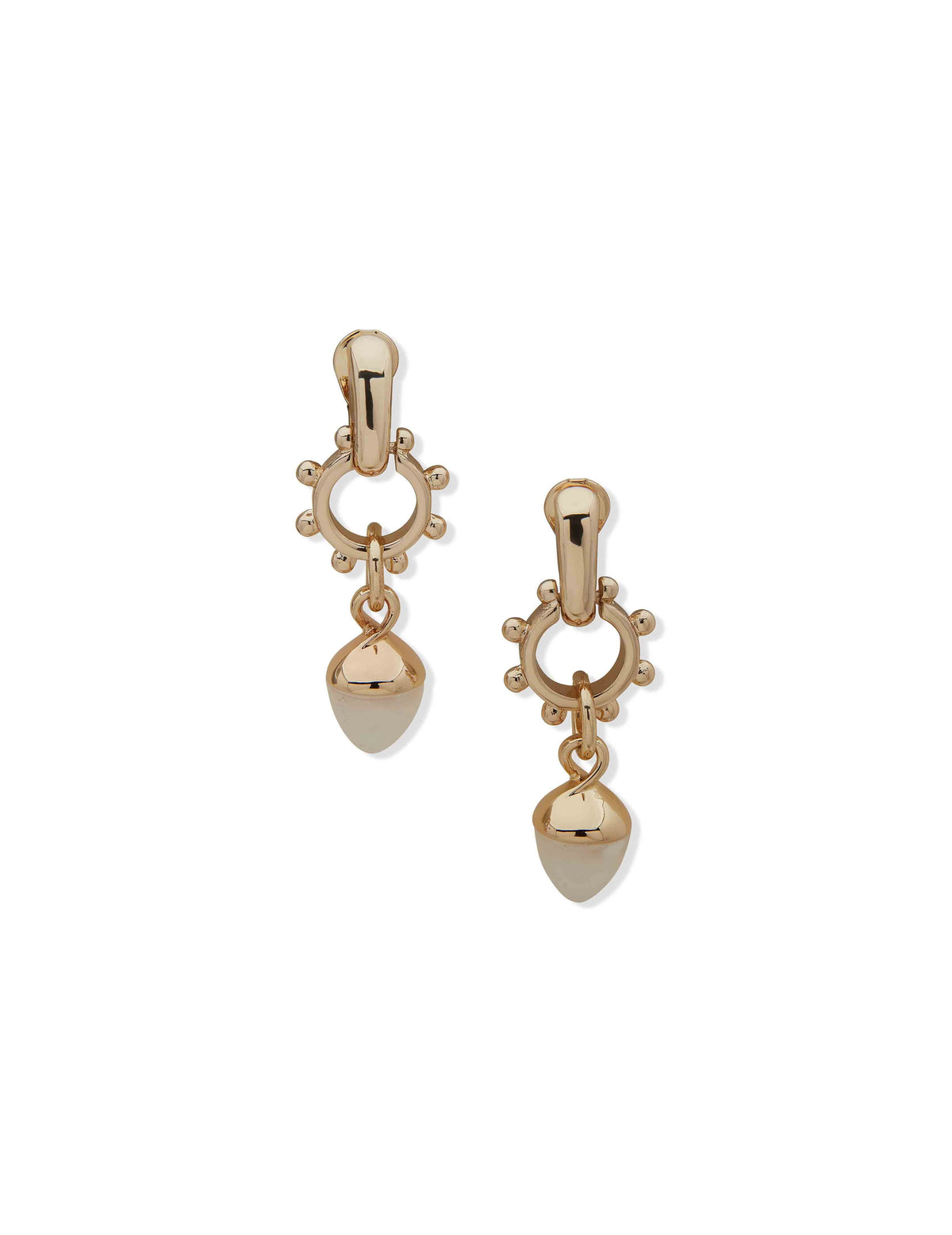 Anne Klein Gold Tone Linear Drop Faux Pearl Clip Earrings
