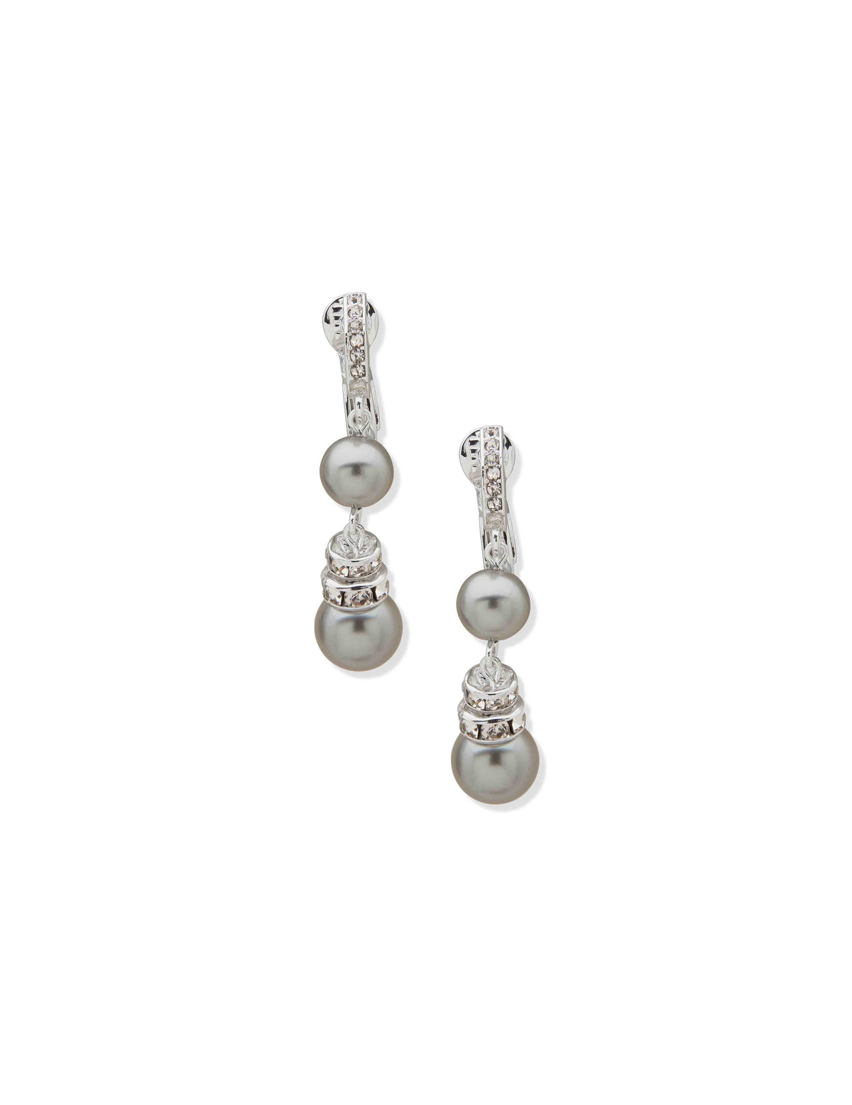 Anne Klein Silver Tone Double Drop Pearl Earrings - Silver / Grey