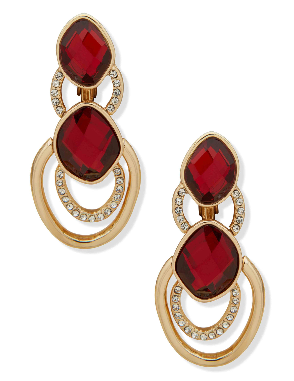 Anne Klein Gold Tone Double Drop Bezel Set Station Earring - Gold/Siam