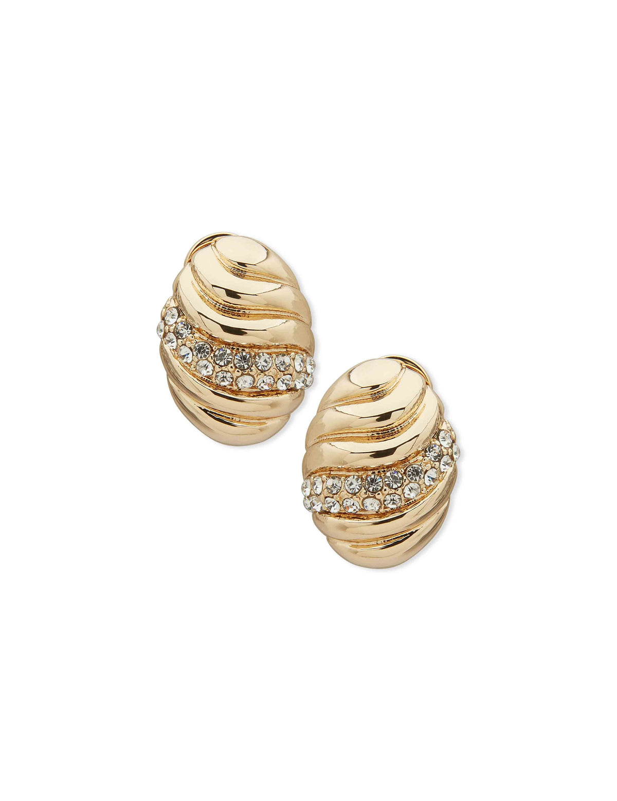 Anne Klein Gold Tone Oval Button Earring - Gold/Crystal