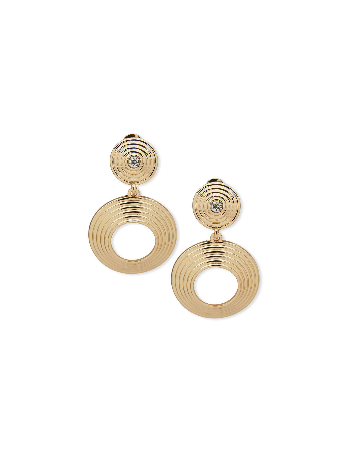 Anne Klein Gold Tone Spiral Drop Earring - Gold/Crystal