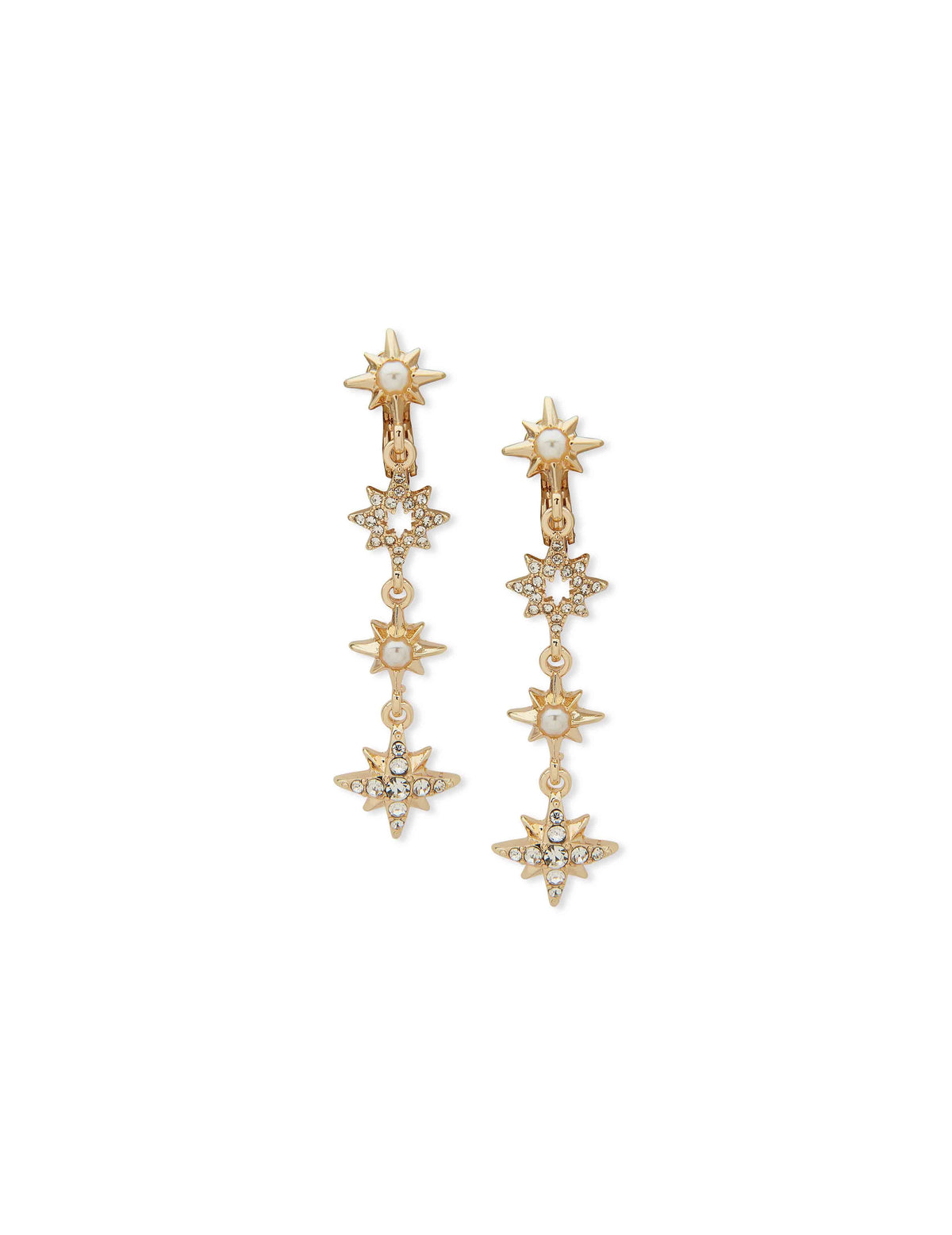 Anne Klein Gold Tone Linear Star Earrings - Gold/Crystal