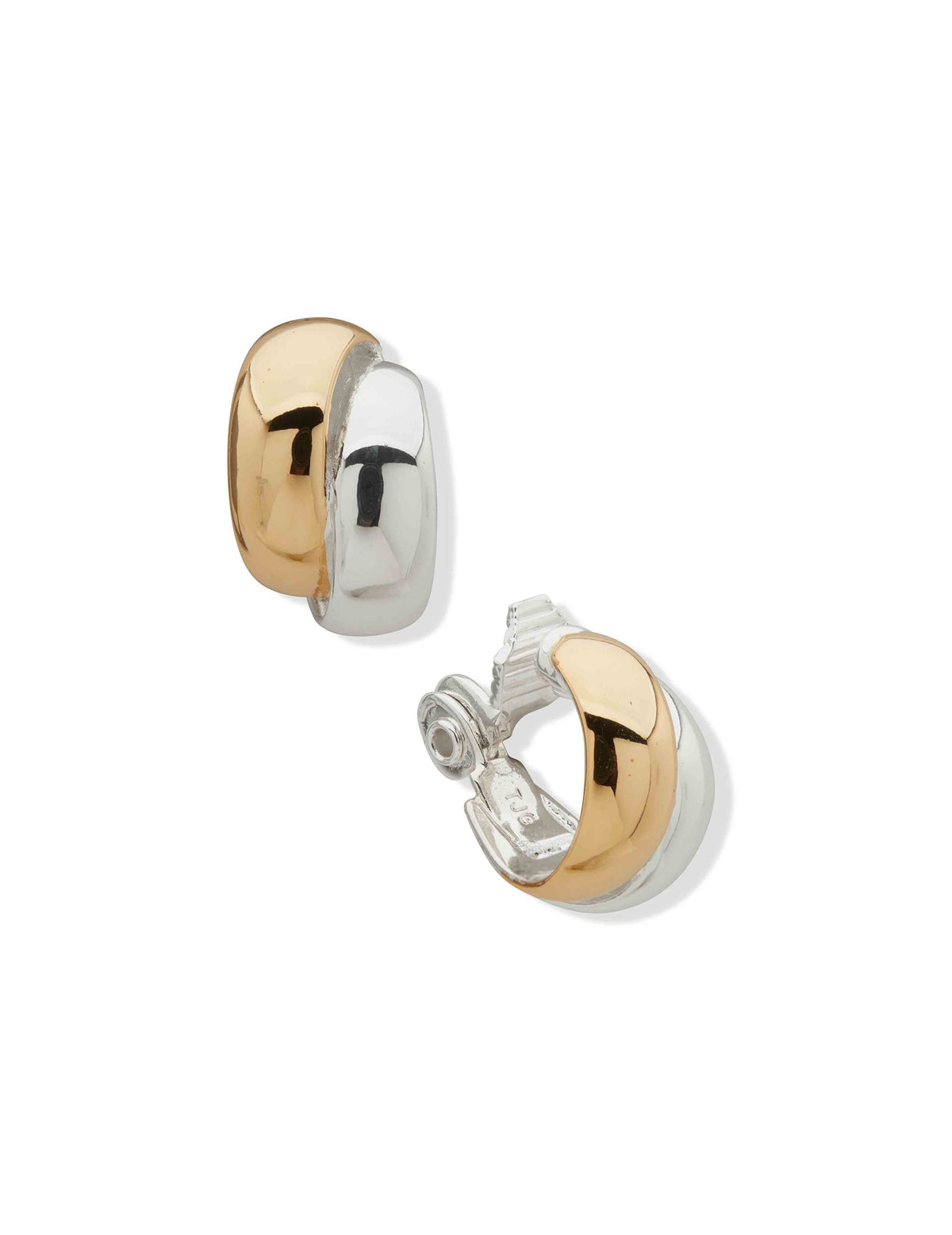 Anne Klein Silver Tone Mixed Metal Clip-On Hoop Earrings