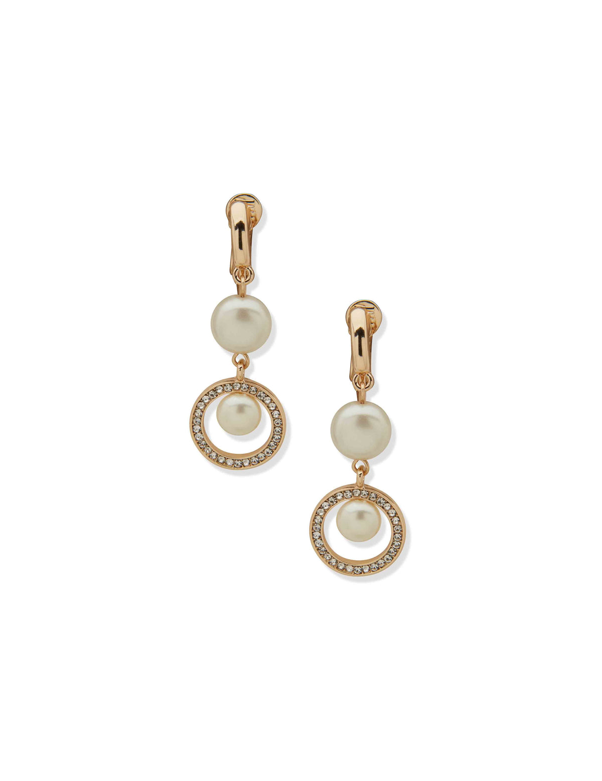 Anne Klein Pearl and Crystal Linear Clip Earrings